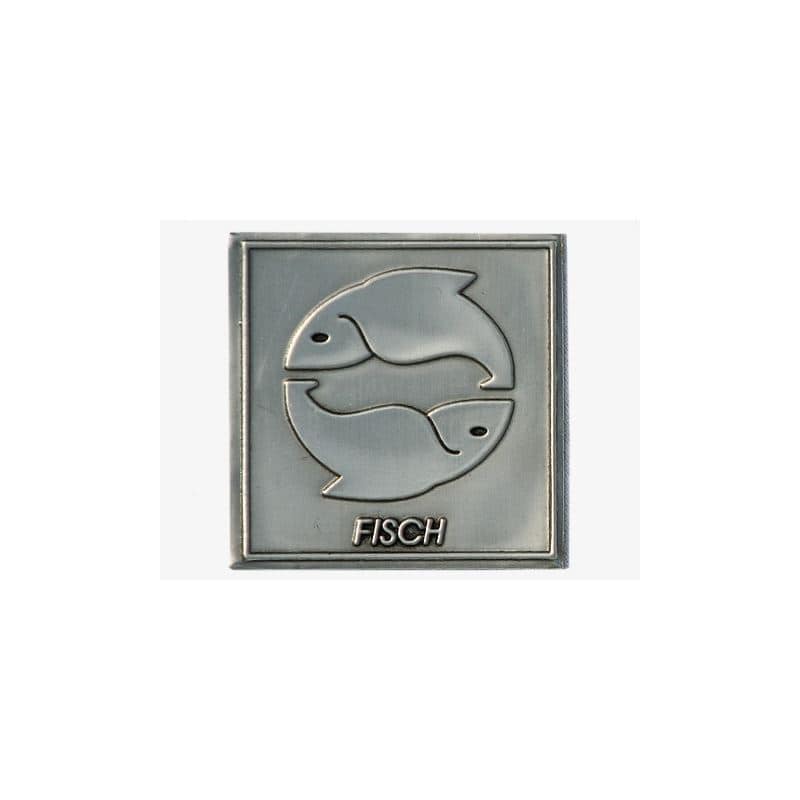 Étiquette en étain 'Poisson', carrée, métallique, argentée Étiquette en étain 'Poisson', carrée, métallique, argentée