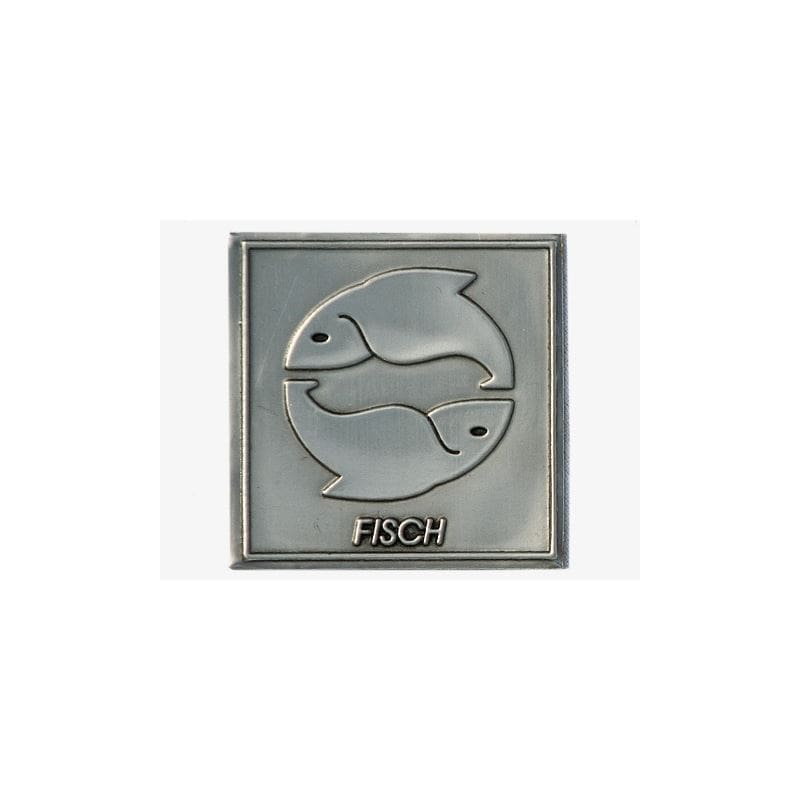 Étiquette en étain « Poisson », carrée, métal, argentée