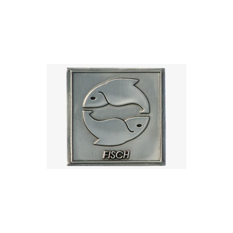 Étiquette en étain « Poisson », carrée, métal, argentée
