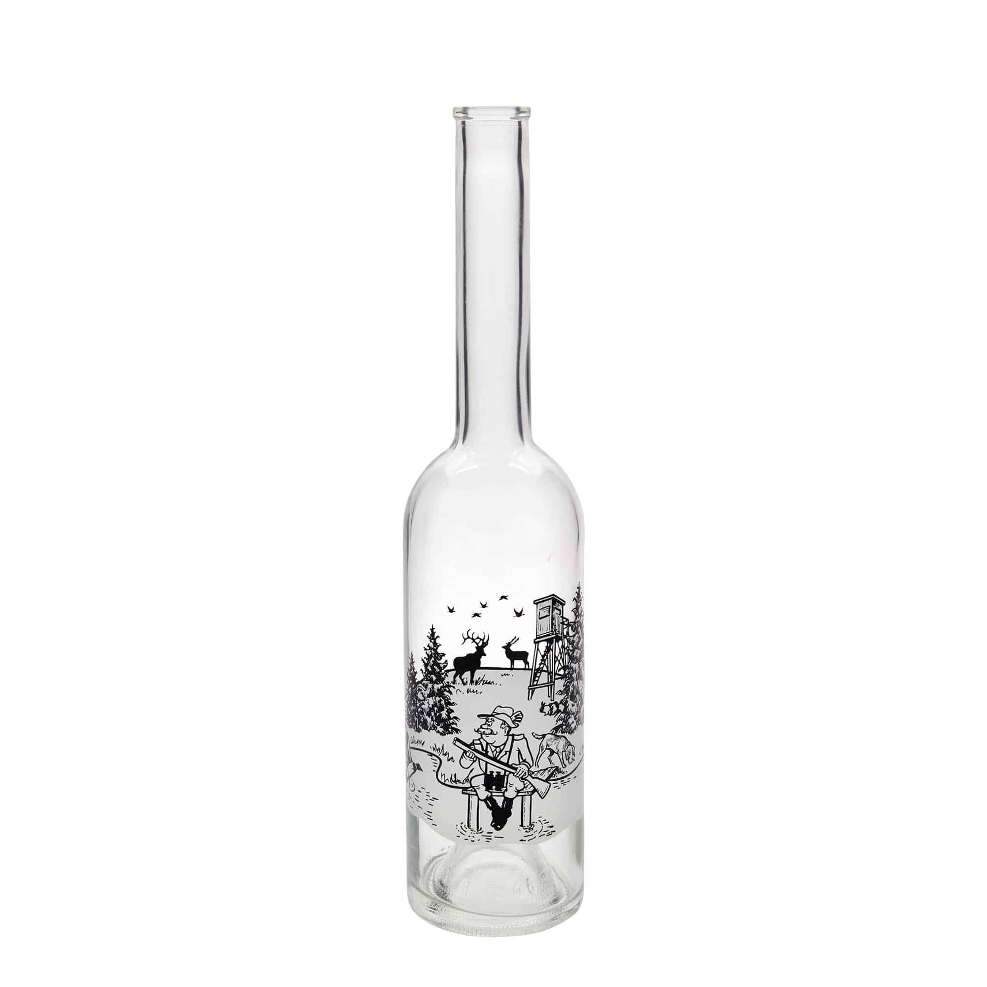 Bouteille en verre 500 ml 'Opera', motif : chasseur, ouverture : bouchon en liège