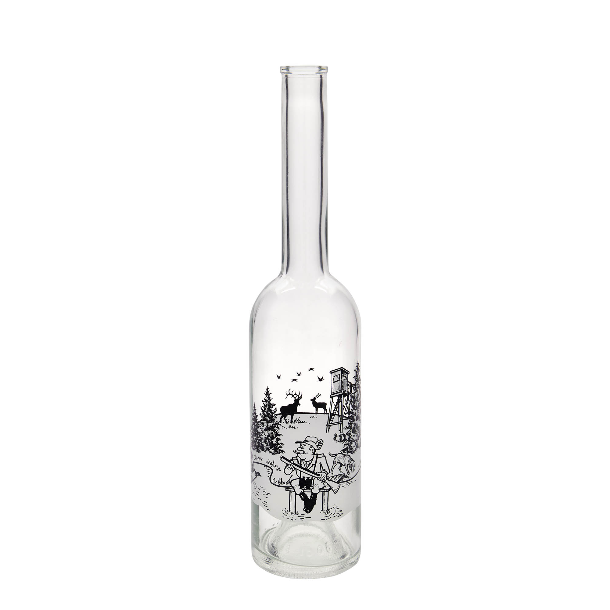 Bouteille en verre 500 ml 'Opera', motif : chasseur, ouverture : bouchon en liège