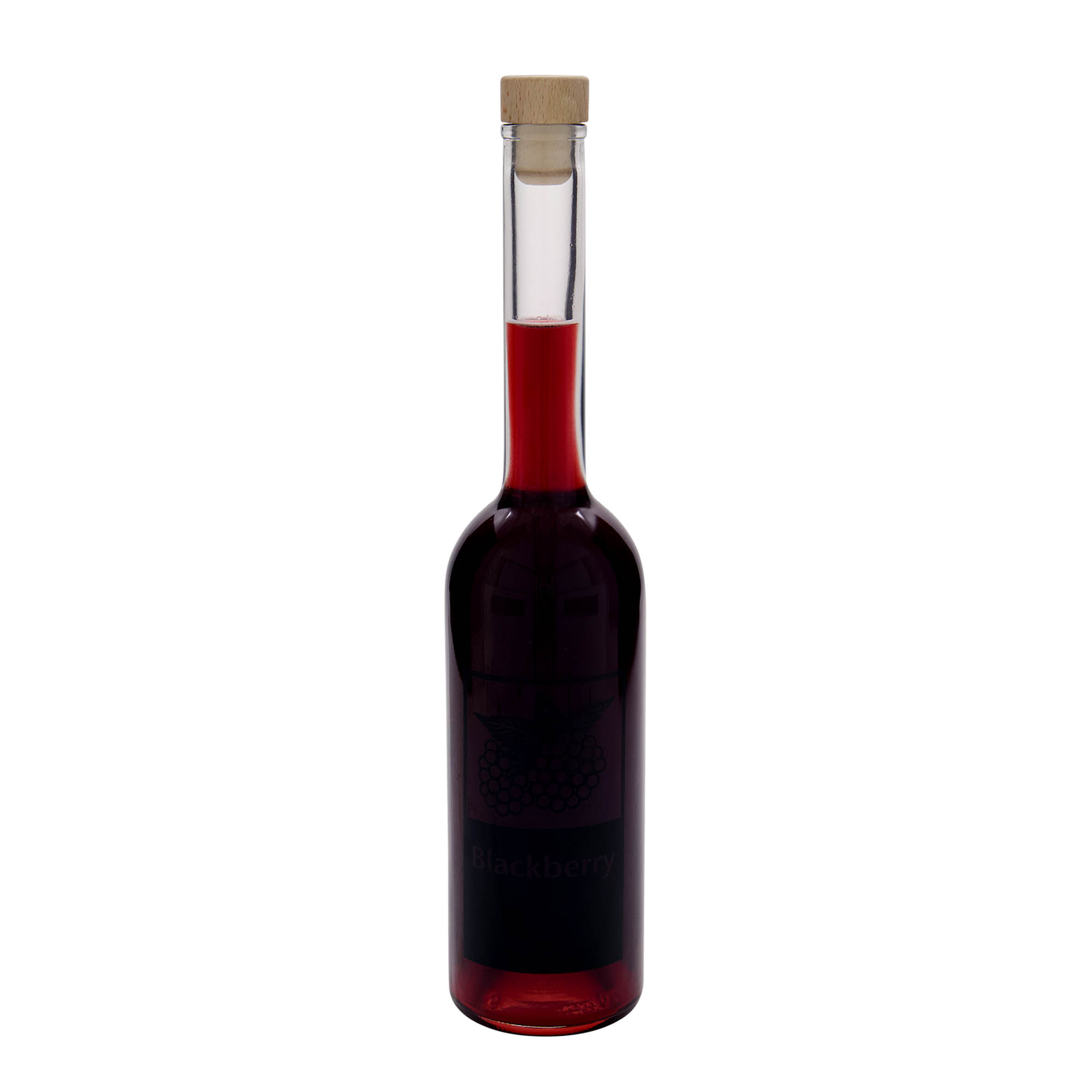 Bouteille en verre 500 ml 'Opera', motif : Mûre, ouverture : liège Bouteille en verre 500 ml 'Opera', motif : Mûre, ouverture : liège