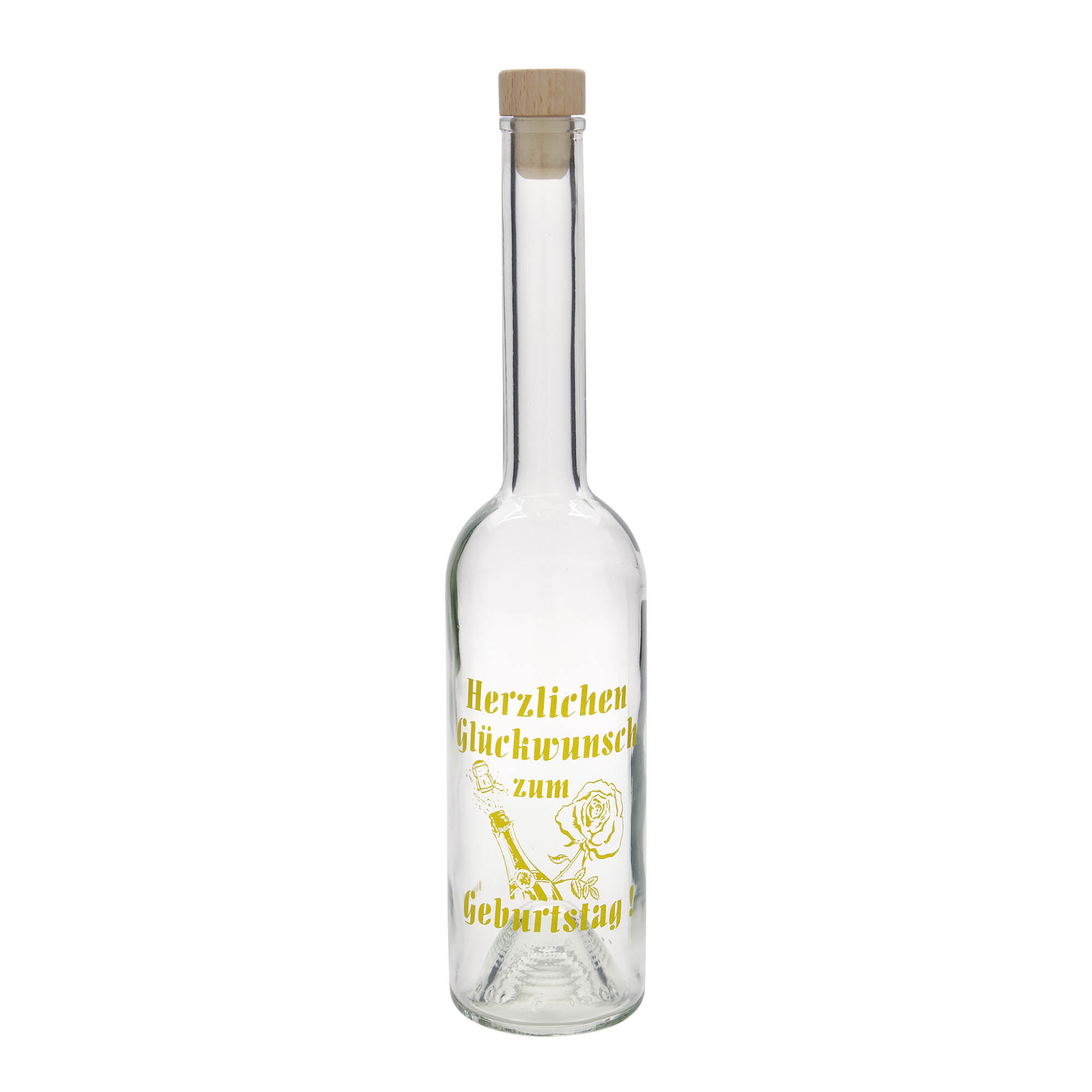 Bouteille en verre 500 ml 'Opera', motif : bouteille d'anniversaire, ouverture : bouchon en liège