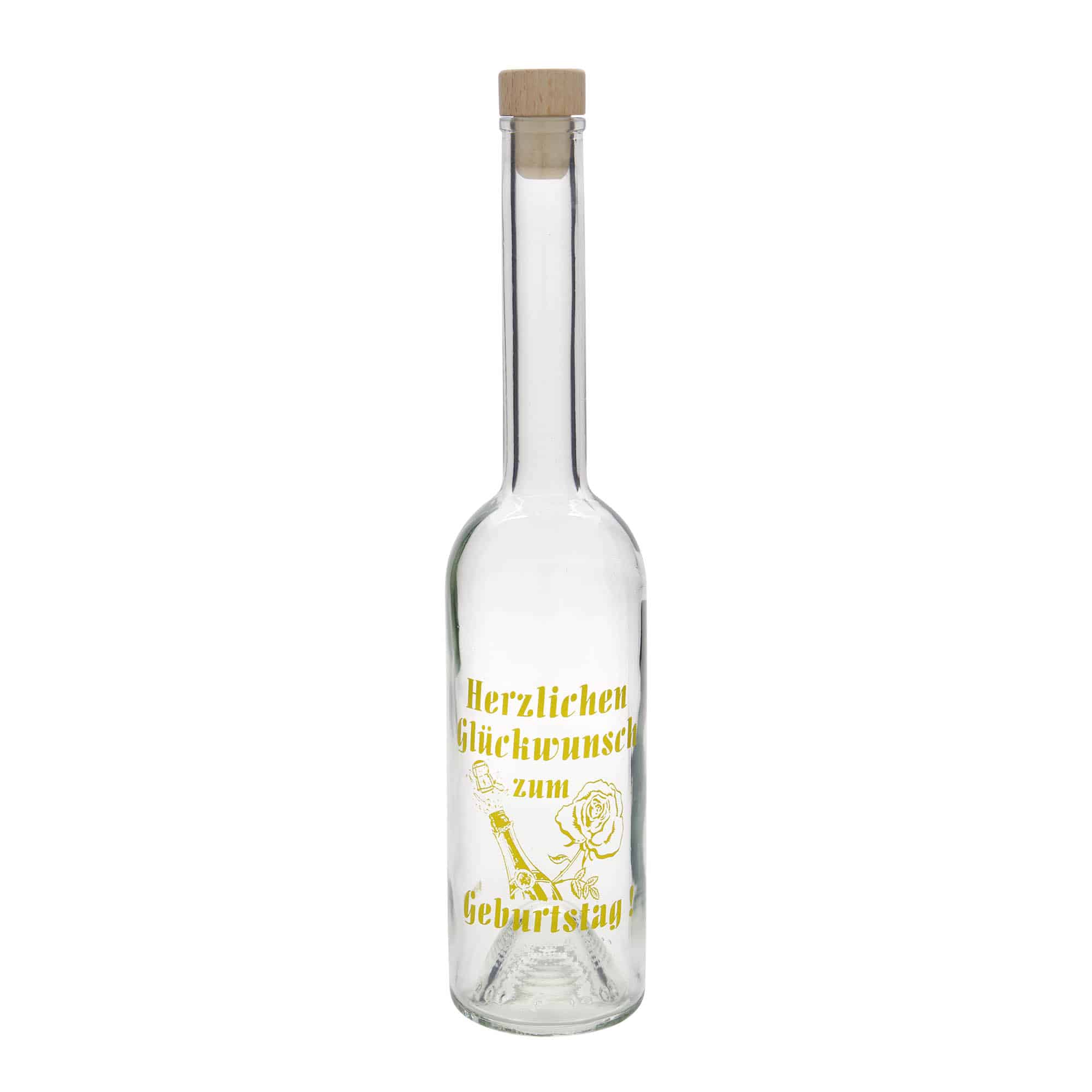 Bouteille en verre 500 ml 'Opera', motif : bouteille d'anniversaire, ouverture : bouchon en liège