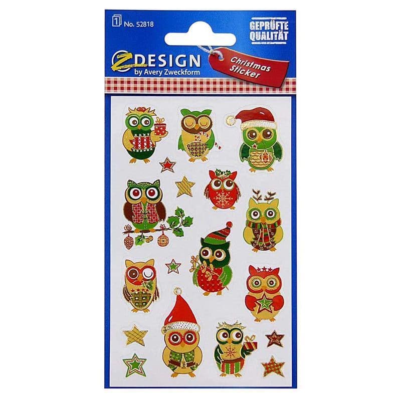 Zweckform autocollants 'Chouettes de Noël', papier, multicolore Zweckform autocollants 'Chouettes de Noël', papier, multicolore