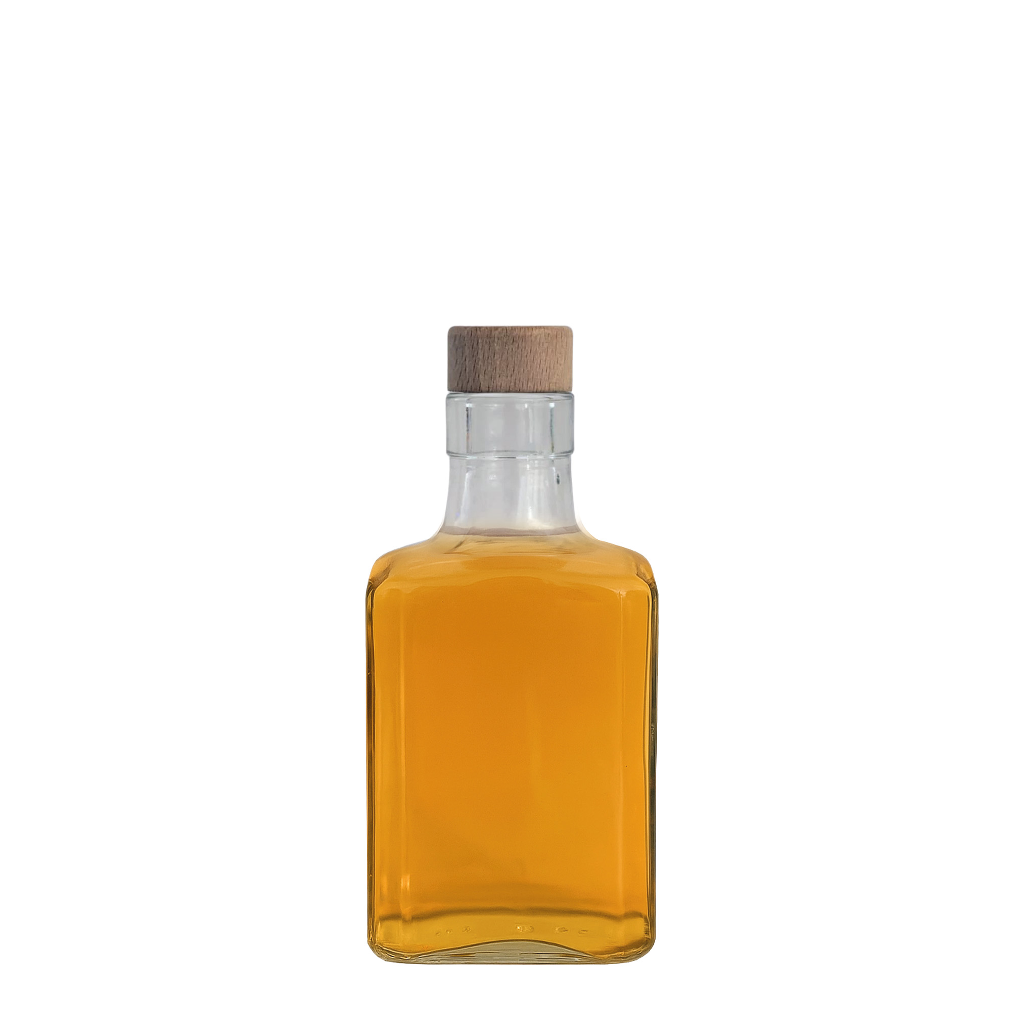 Bouteille en verre 250 ml « Decanter Quadro Oberband », carrée, ouverture : bouchon en liège Bouteille en verre 250 ml « Decanter Quadro Oberband », carrée, ouverture : bouchon en liège