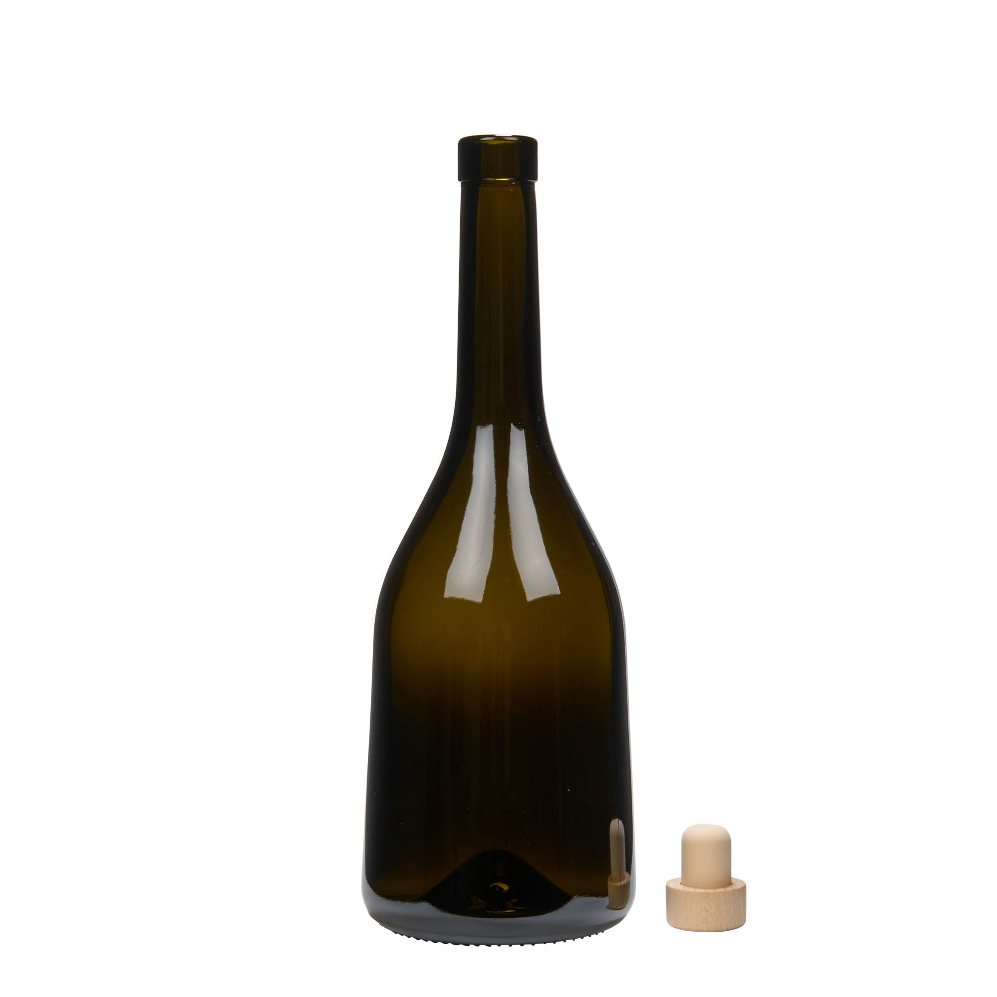 Bouteille en verre 750 ml 'Rustica', vert antique, ouverture : bouchon en liège