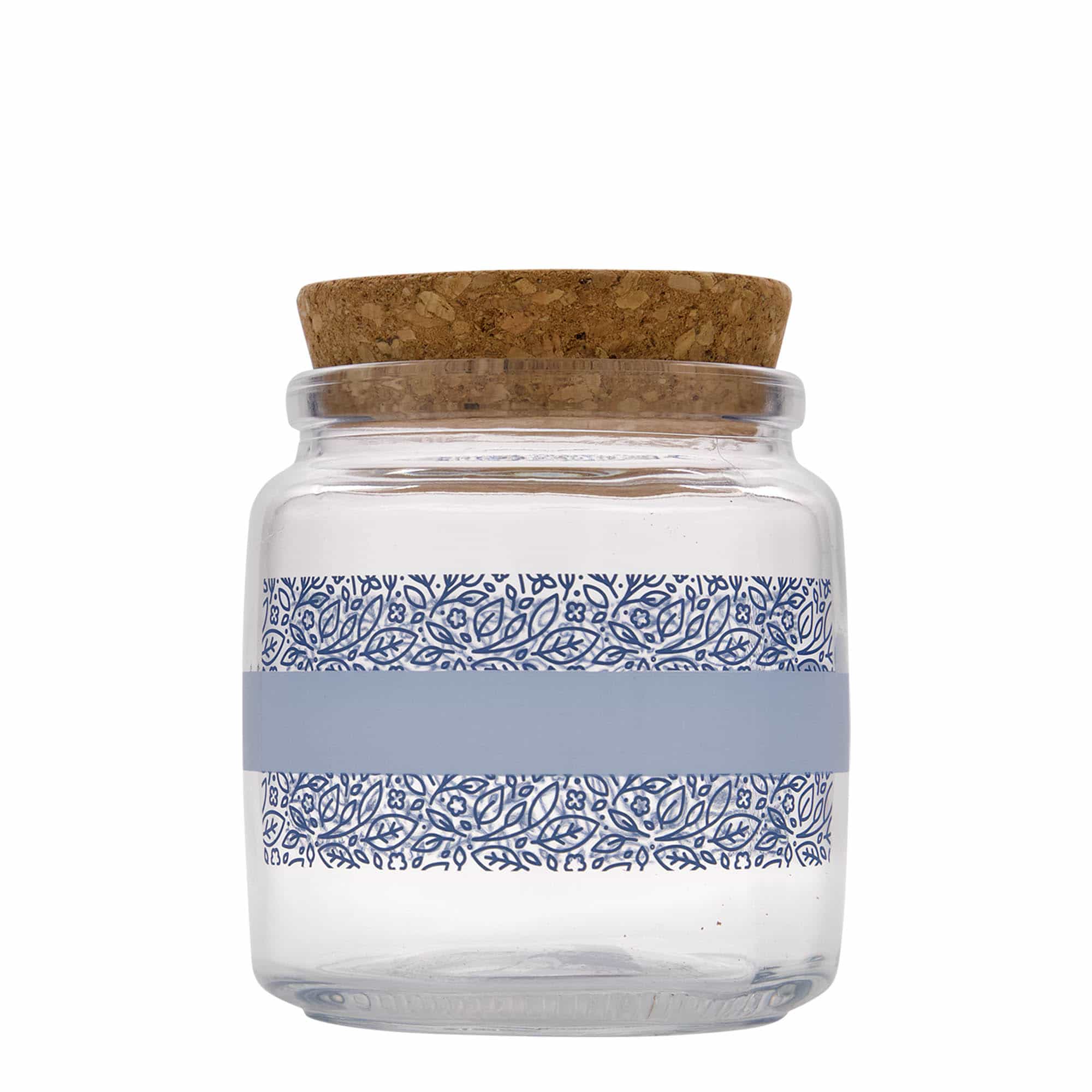 Bocal avec bouchon liège 750 ml 'Giara', motif : naturalmente blu, col : liège