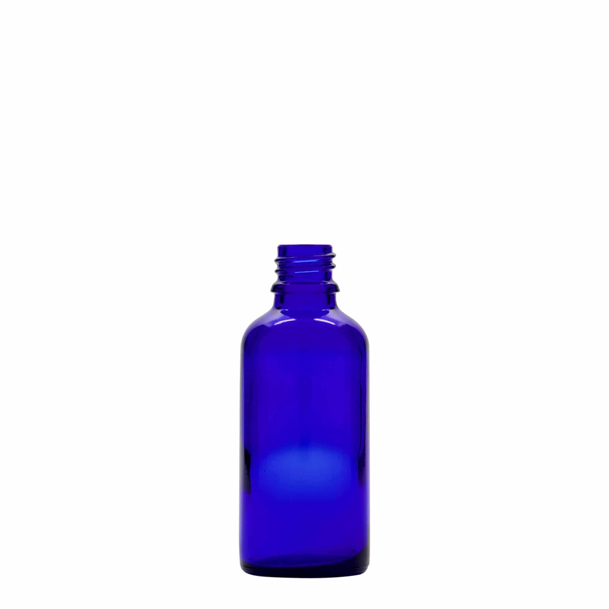 Flacon compte-gouttes 50 ml Médical, verre, bleu royal-rouge, embouchure : DIN 18