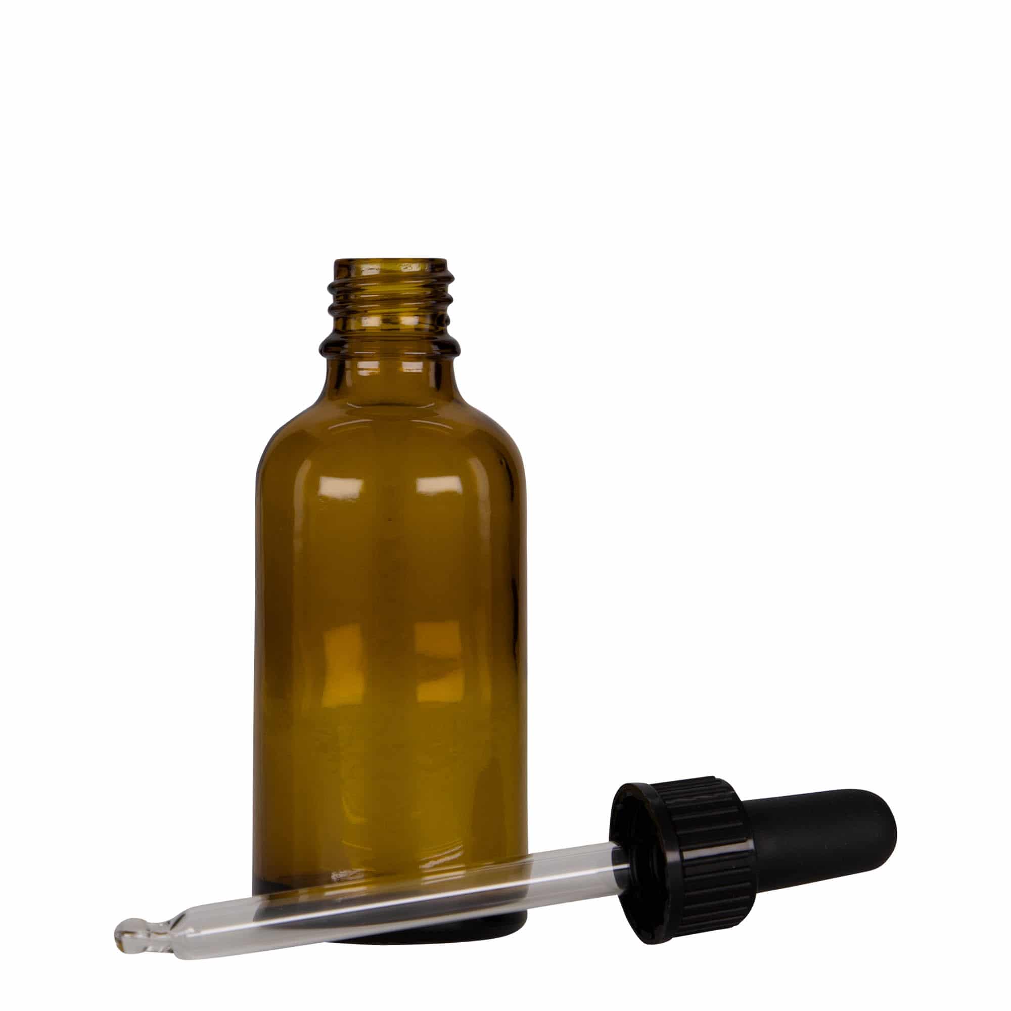 Flacon compte-gouttes 50 ml Médical, verre, brun-noir, embouchure : DIN 18
