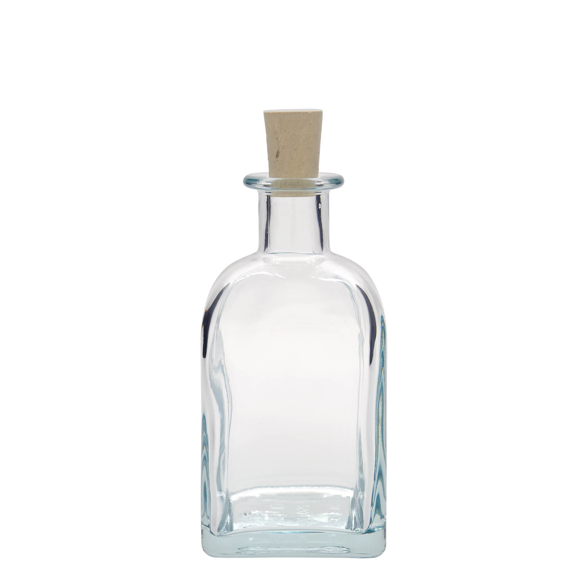 Bouteille en verre 350 ml Apotheker Carré, carrée, ouverture : bouchon en liège Bouteille en verre 350 ml Apotheker Carré, carrée, ouverture : bouchon en liège
