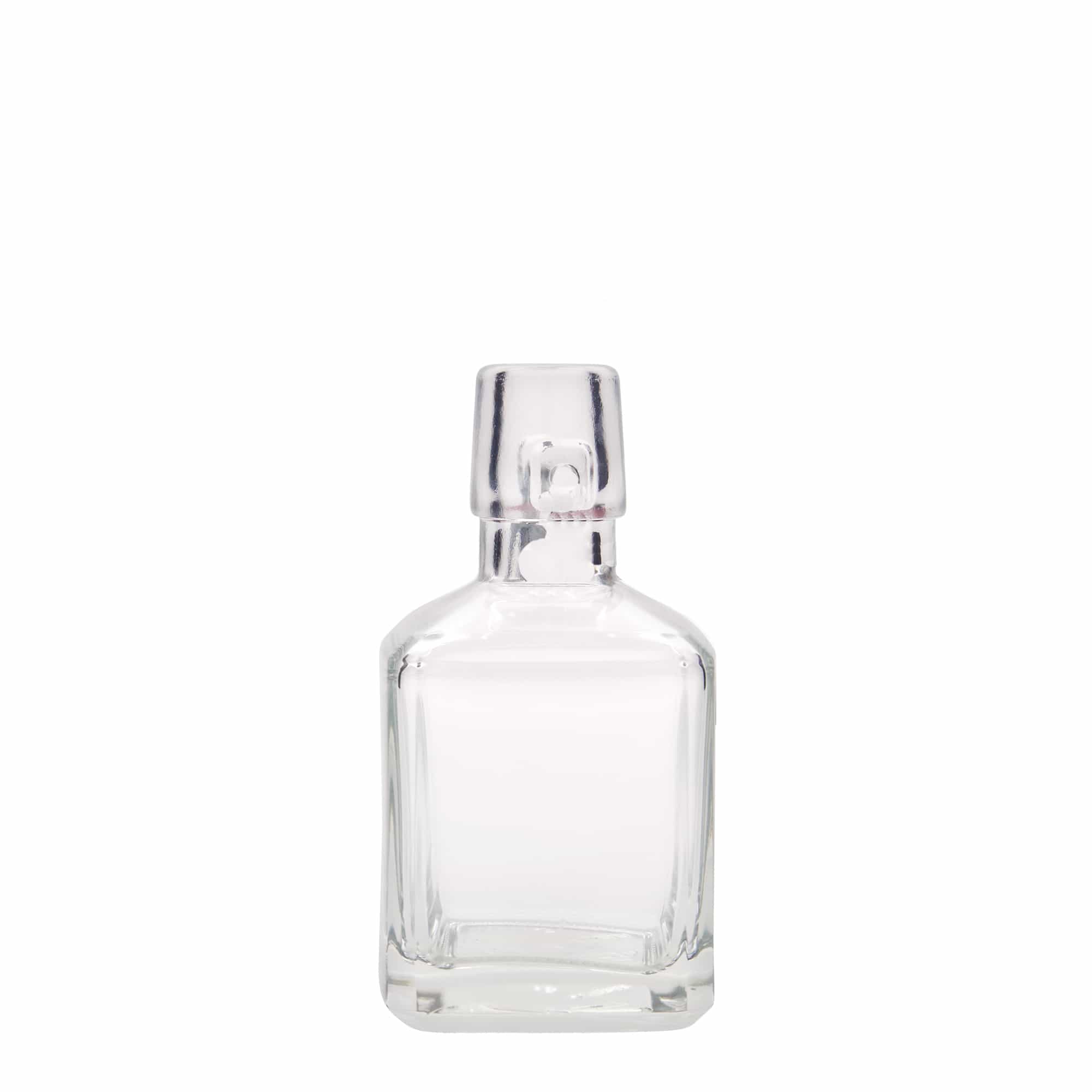 Bouteille en verre 200 ml 'Kubica', carrée, ouverture : fermeture à bascule Bouteille en verre 200 ml 'Kubica', carrée, ouverture : fermeture à bascule