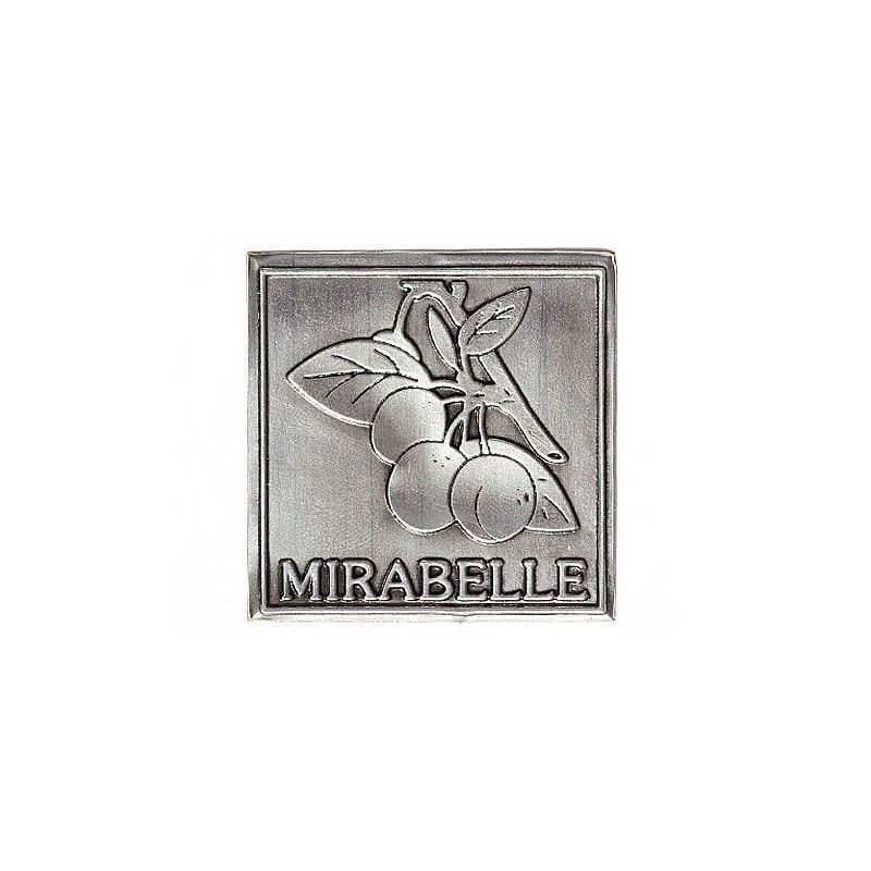 Étiquette en étain « Mirabelle », carrée, métal, argentée Étiquette en étain « Mirabelle », carrée, métal, argentée