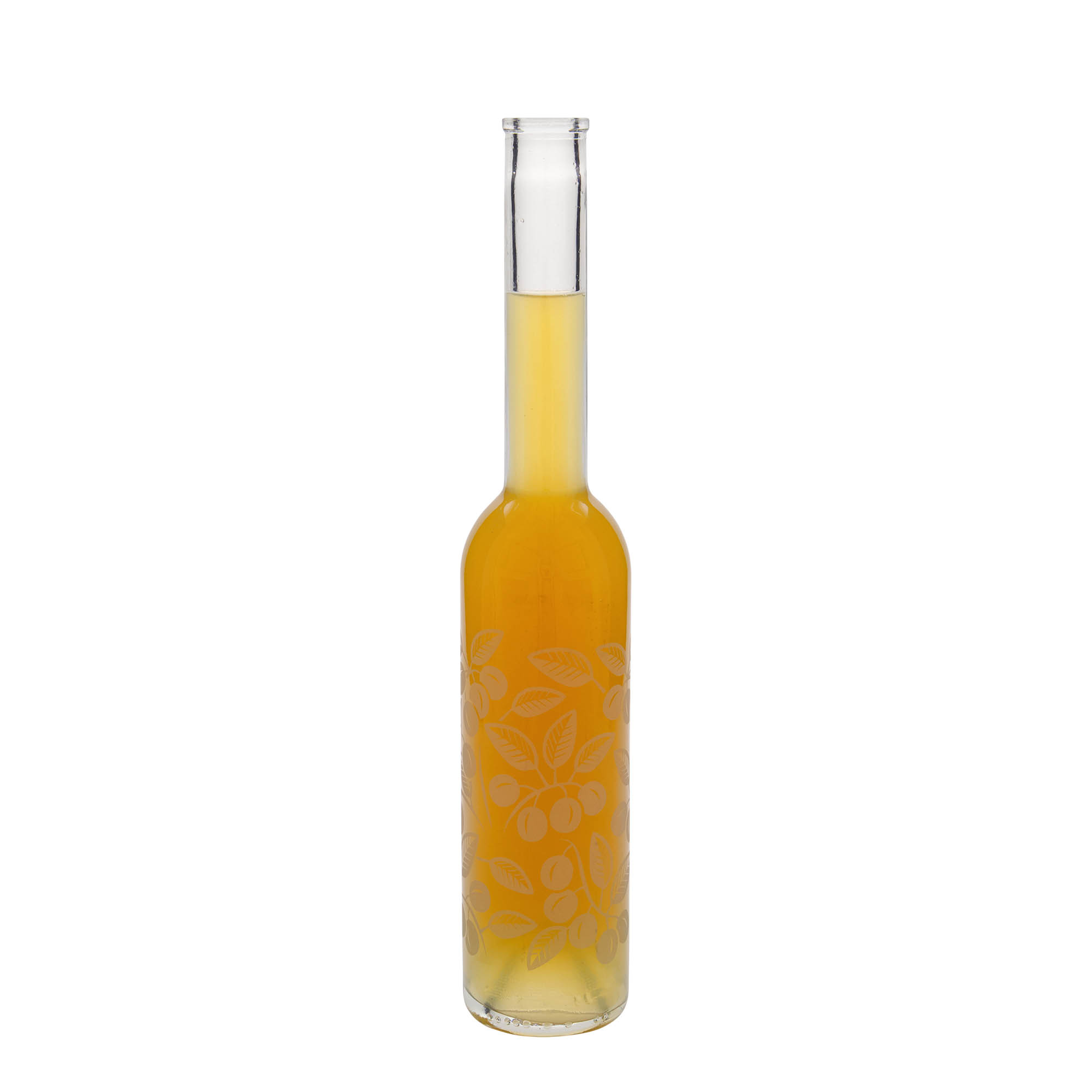 Bouteille en verre 350 ml 'Opera', motif : mirabelles, ouverture : bouchon en liège Bouteille en verre 350 ml 'Opera', motif : mirabelles, ouverture : bouchon en liège