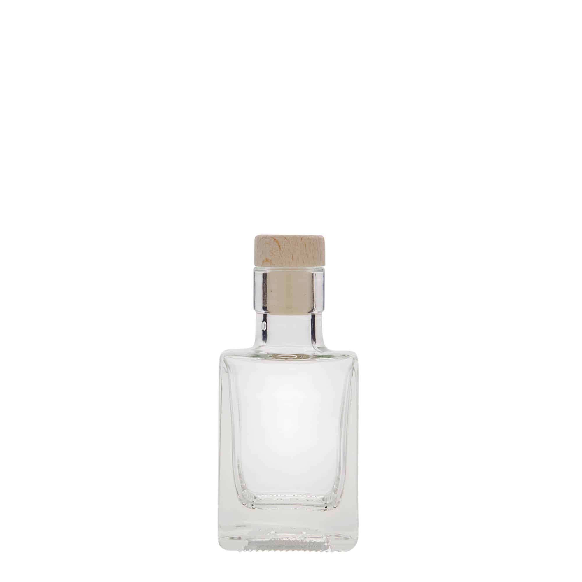Flacon en verre 50 ml « Cube », carré, ouverture : bouchon en liège