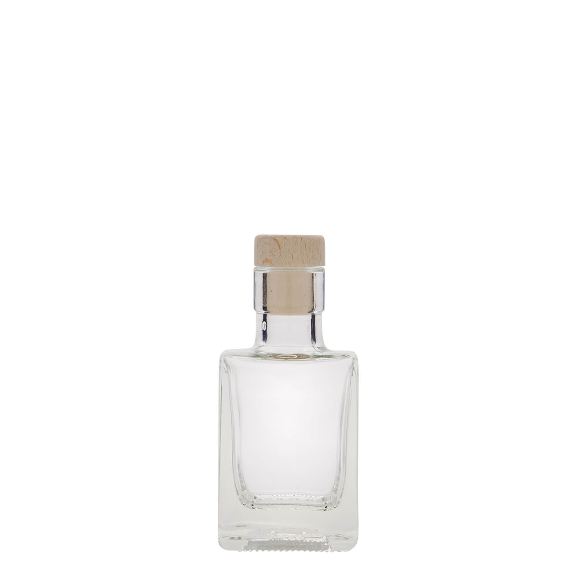 Flacon en verre 50 ml « Cube », carré, ouverture : bouchon en liège