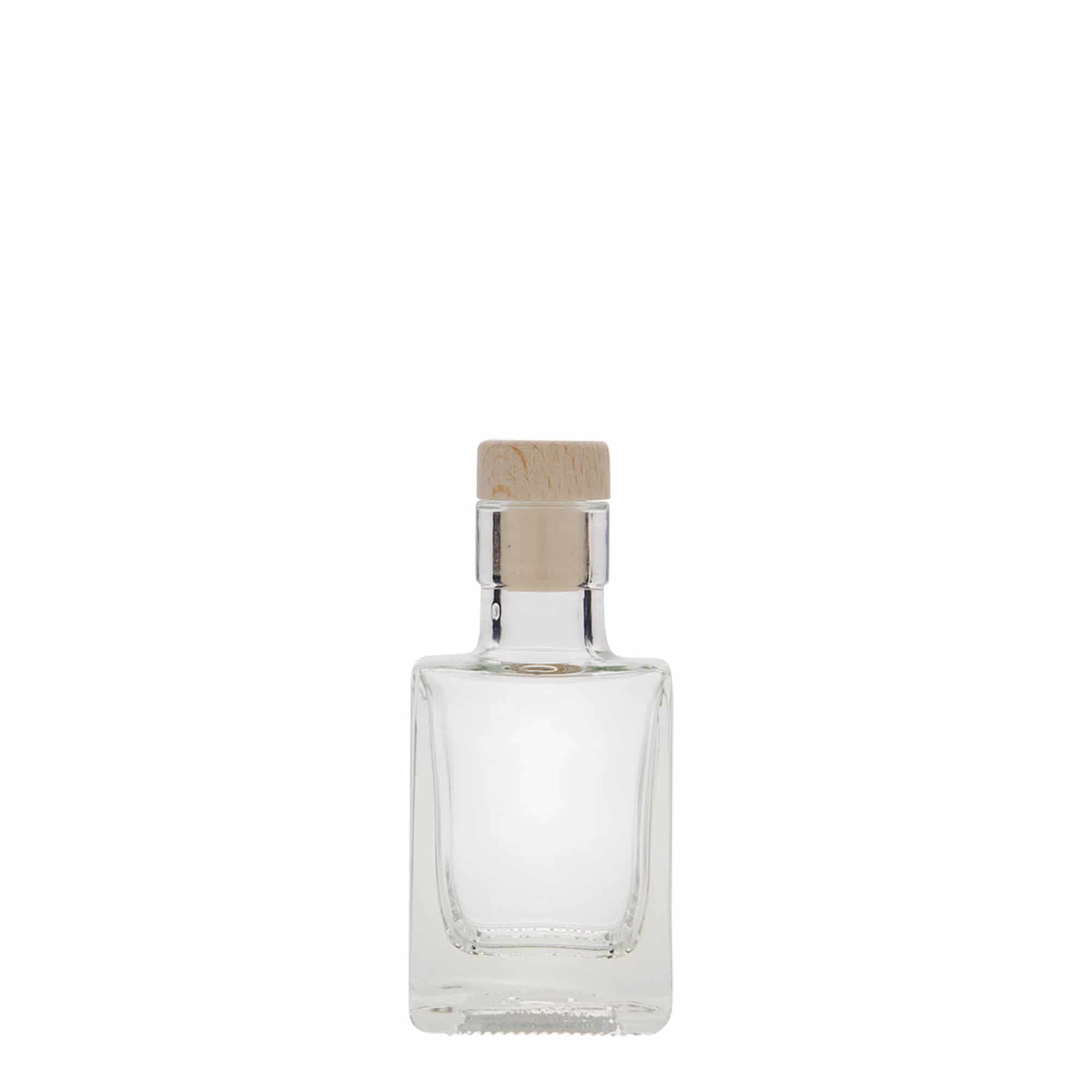 Flacon en verre 50 ml « Cube », carré, ouverture : bouchon en liège