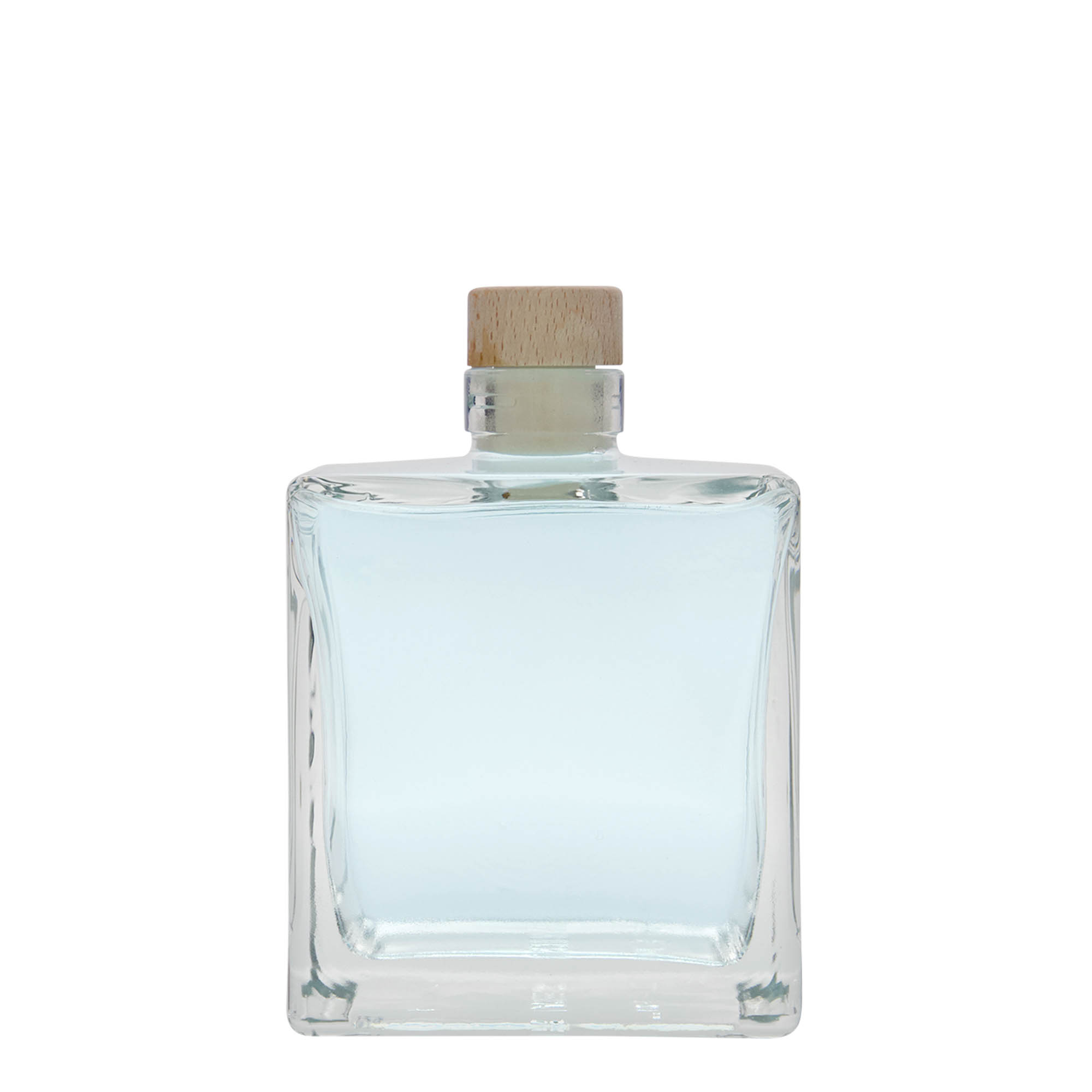 Bouteille en verre 500 ml « Cube », carrée, ouverture : bouchon en liège Bouteille en verre 500 ml « Cube », carrée, ouverture : bouchon en liège