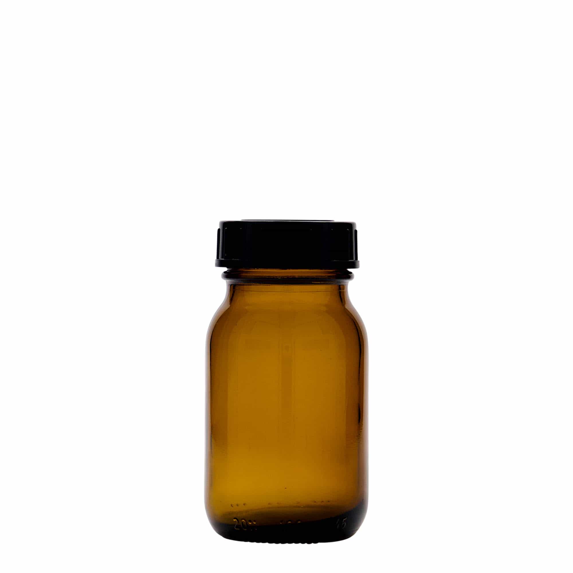 100 ml en verre à col large, brun, ouverture : DIN 40