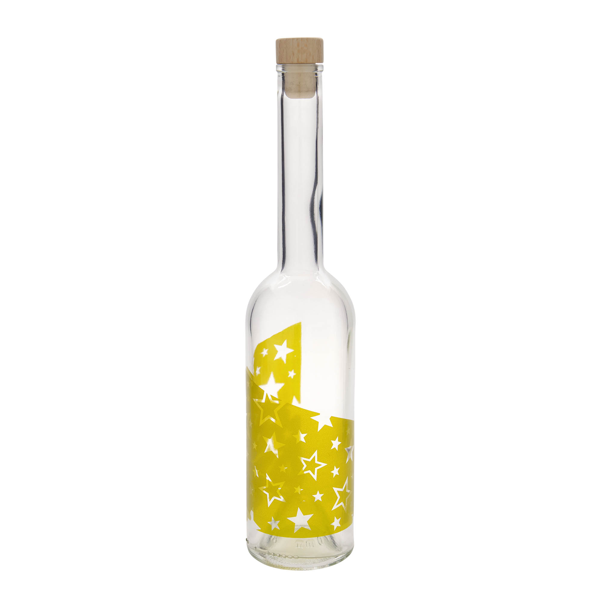 Bouteille en verre 500 ml 'Opera', motif : étoiles dorées, ouverture : bouchon en liège Bouteille en verre 500 ml 'Opera', motif : étoiles dorées, ouverture : bouchon en liège