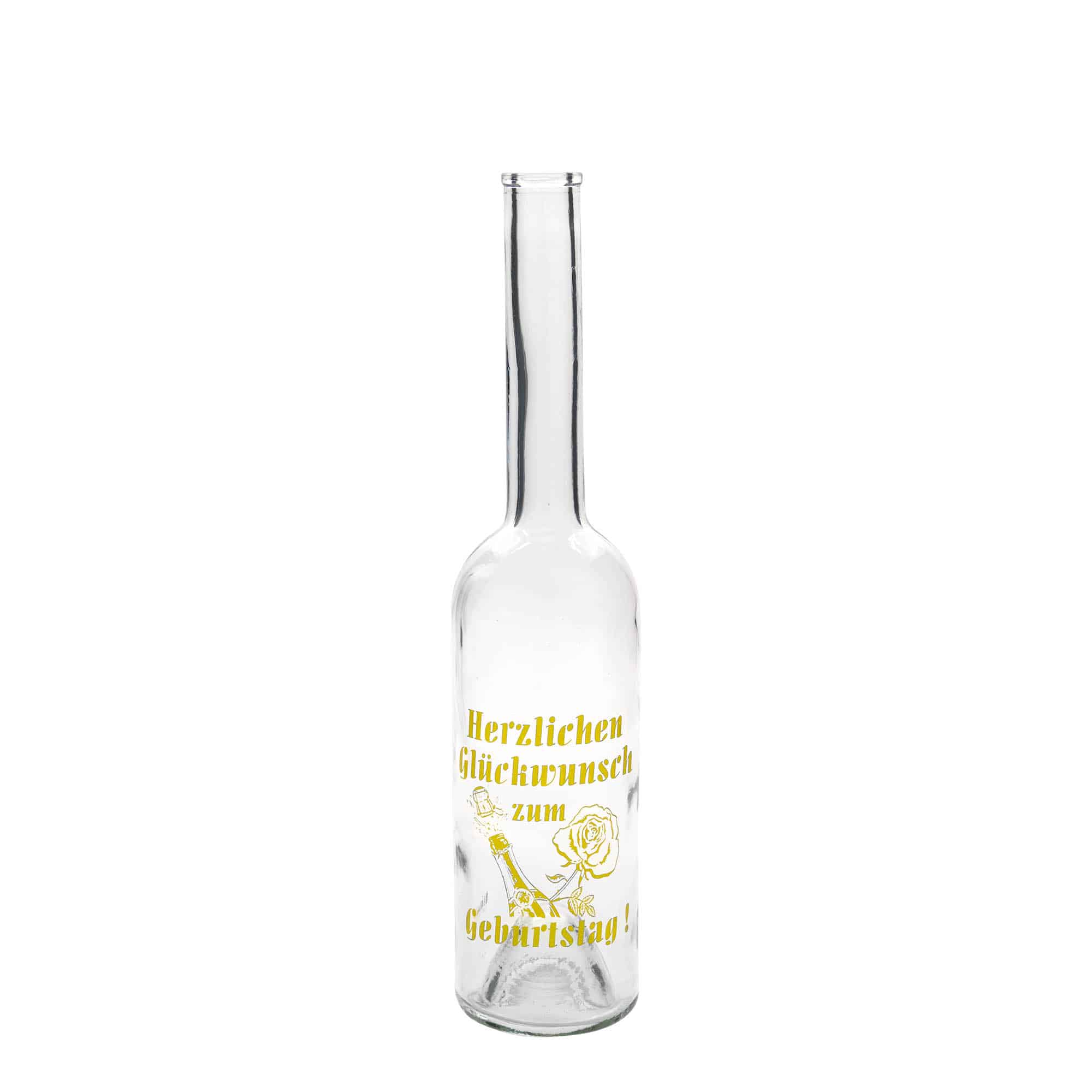 Bouteille en verre 500 ml Maximo imprimée « Karneval », ouverture : bouchon en liège Bouteille en verre 500 ml Maximo imprimée « Karneval », ouverture : bouchon en liège