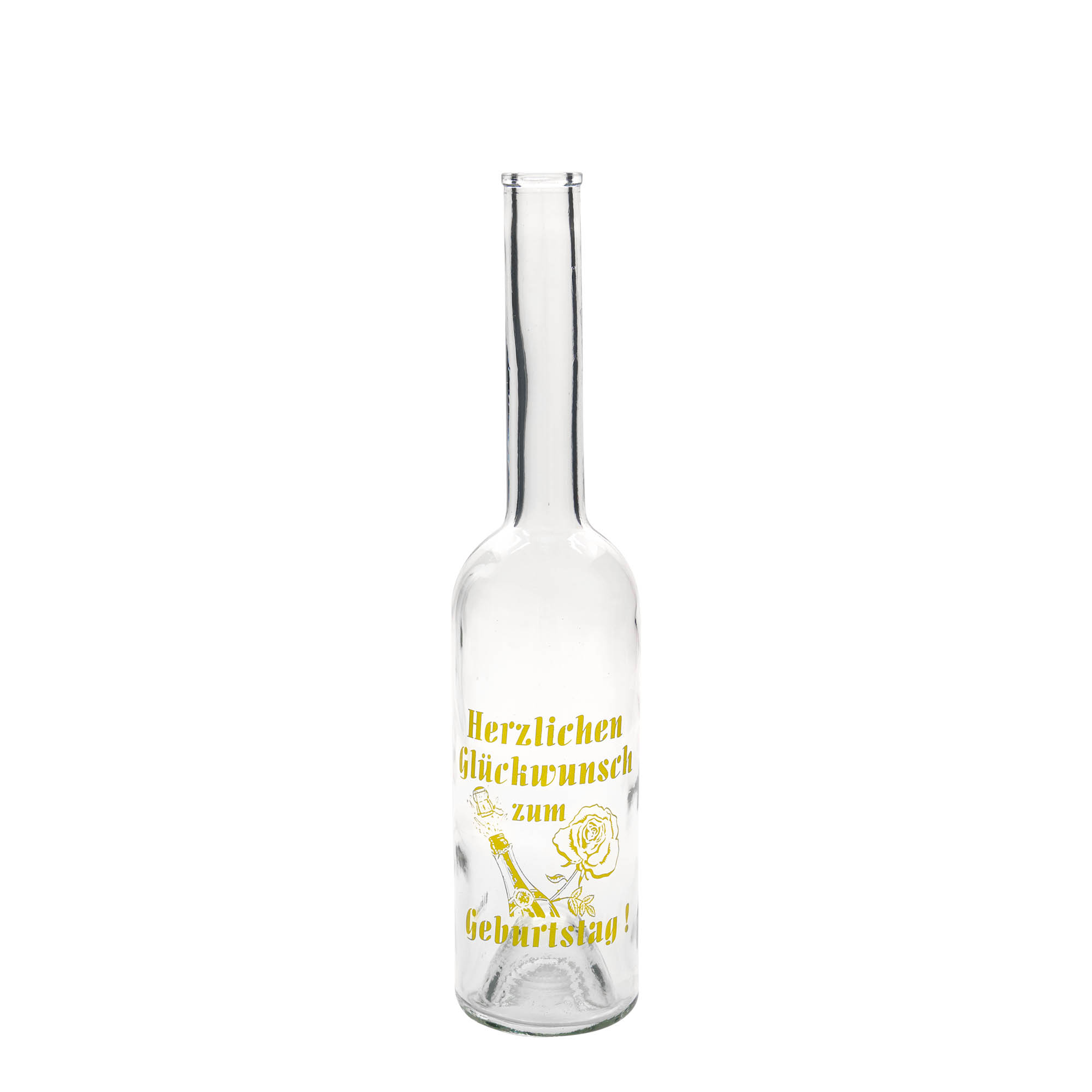 Bouteille en verre 500 ml Maximo imprimée « Karneval », ouverture : bouchon en liège Bouteille en verre 500 ml Maximo imprimée « Karneval », ouverture : bouchon en liège