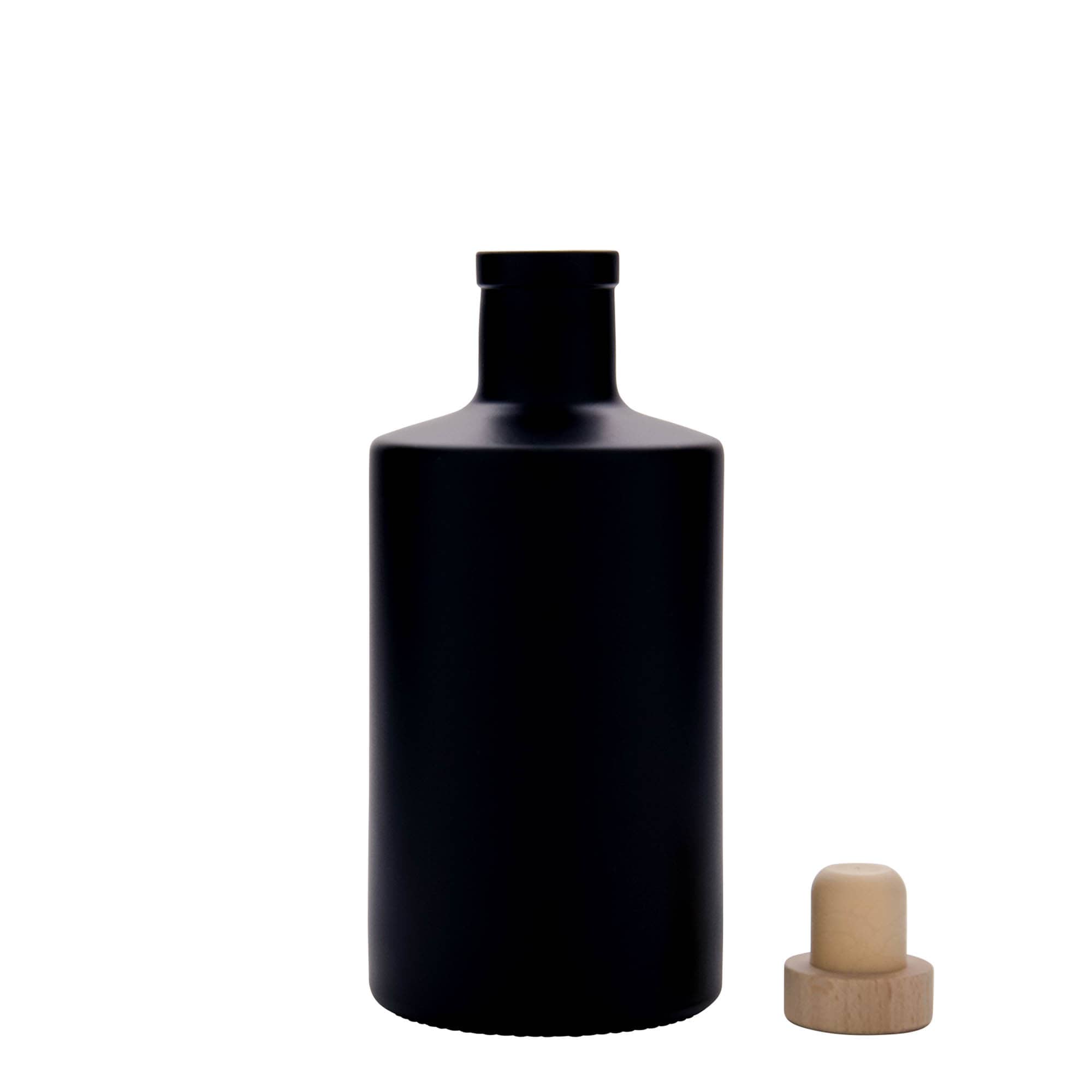 Bouteille en verre 500 ml 'Caroline', noire, ouverture : liège