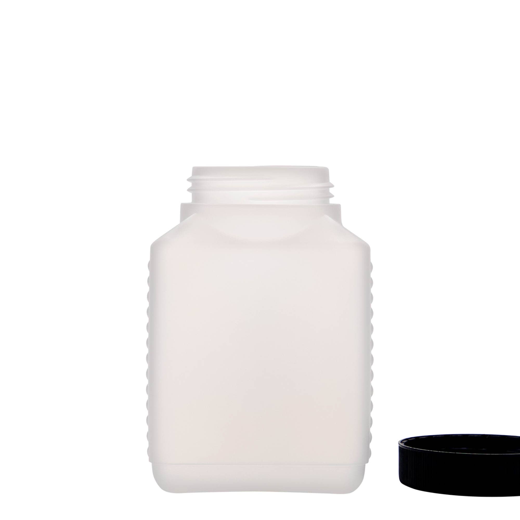 Bouteille à col large 500 ml, rectangulaire, plastique HDPE, naturel, ouverture : DIN 60 EPE