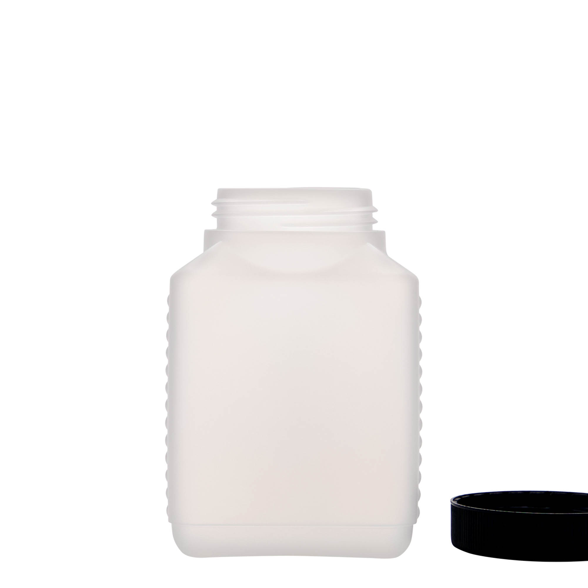 Bouteille à col large 500 ml, rectangulaire, plastique HDPE, naturel, ouverture : DIN 60 EPE