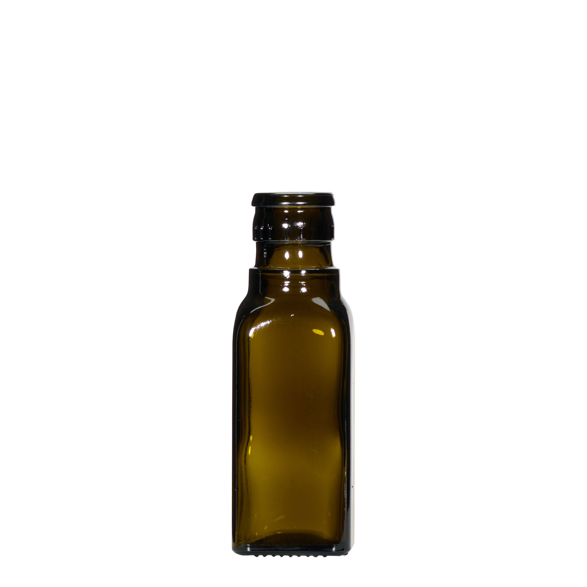 Flacon 100 ml vinaigre/huile 'Quadra', verre, carré, vert antique, ouverture : DOP