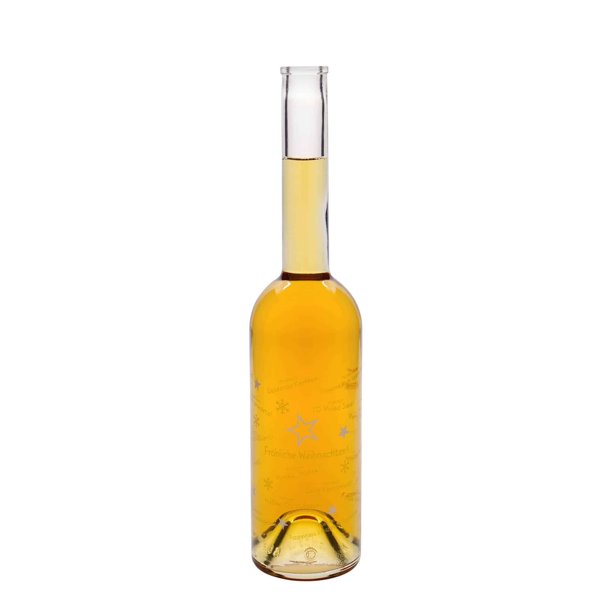 Bouteille en verre 500 ml 'Opera', motif : Noël dans le monde, ouverture : bouchon en liège