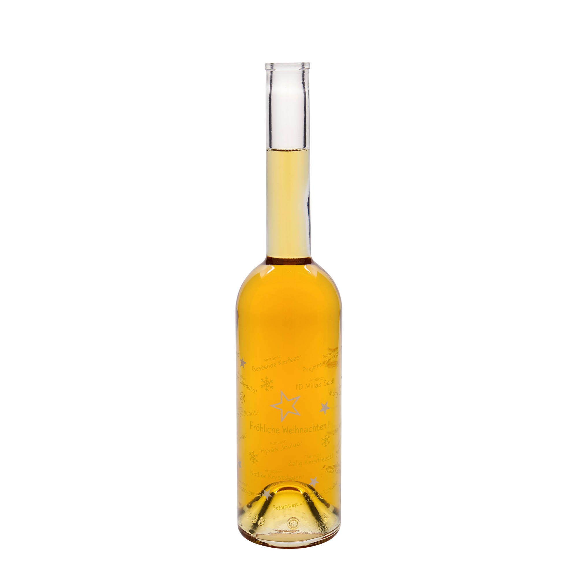 Bouteille en verre 500 ml 'Opera', motif : Noël dans le monde, ouverture : bouchon en liège