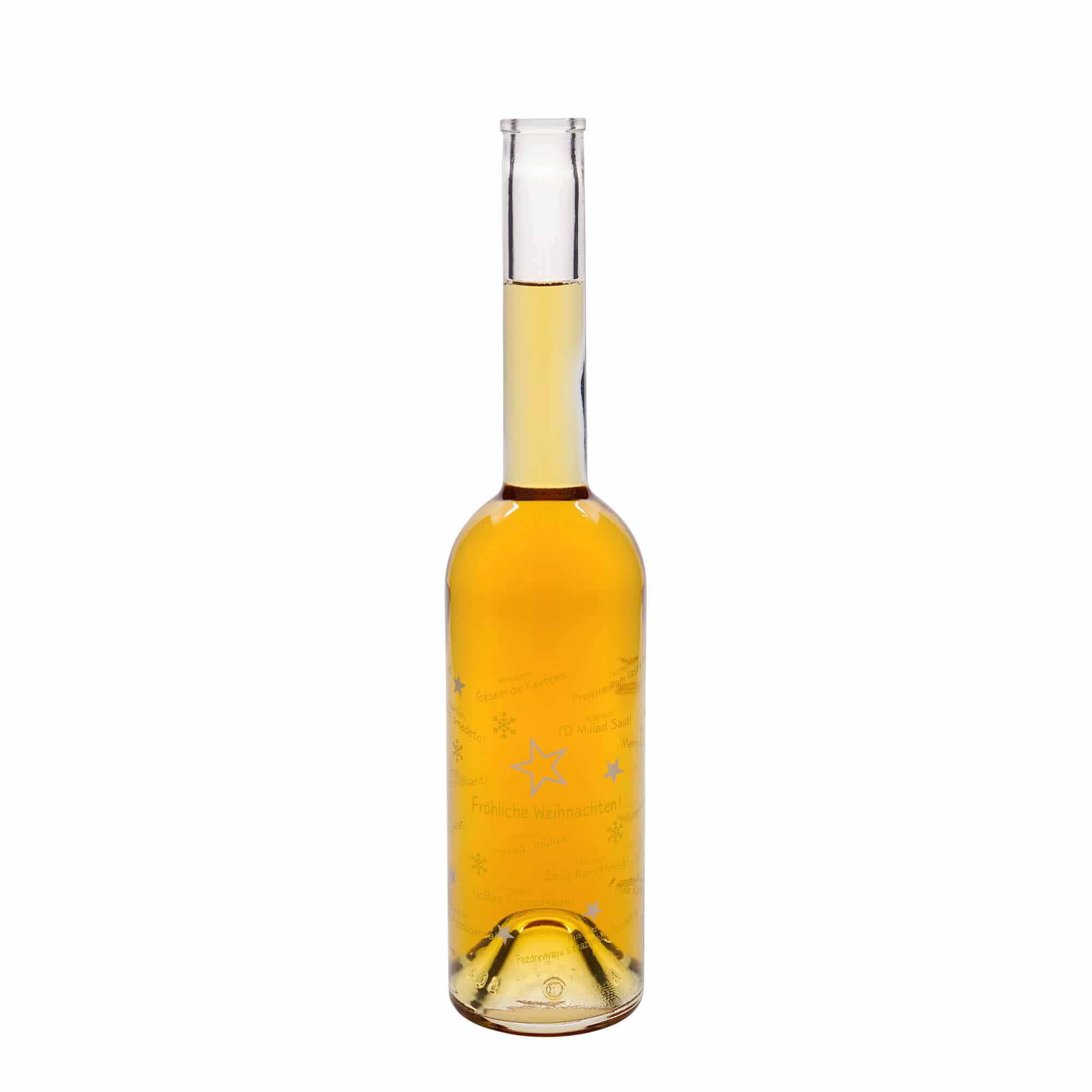 Bouteille en verre 500 ml 'Opera', motif : Noël dans le monde, ouverture : bouchon en liège