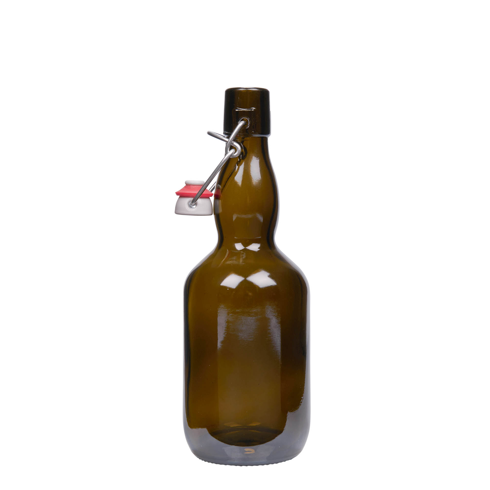 Bouteille de bière 500 ml col de cygne, verre, vert antique, ouverture : fermeture à levier