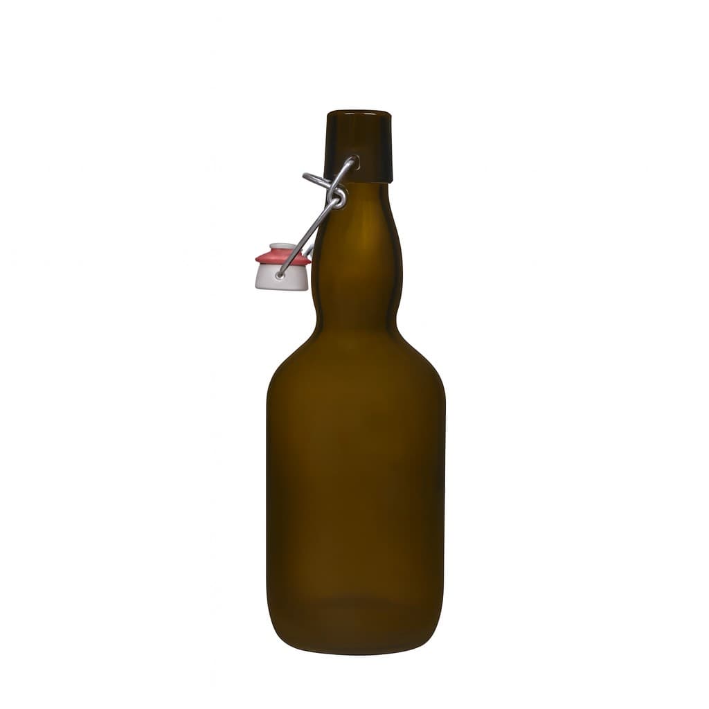 Bouteille de bière 500 ml col de cygne, verre, vert antique, ouverture : fermeture à levier