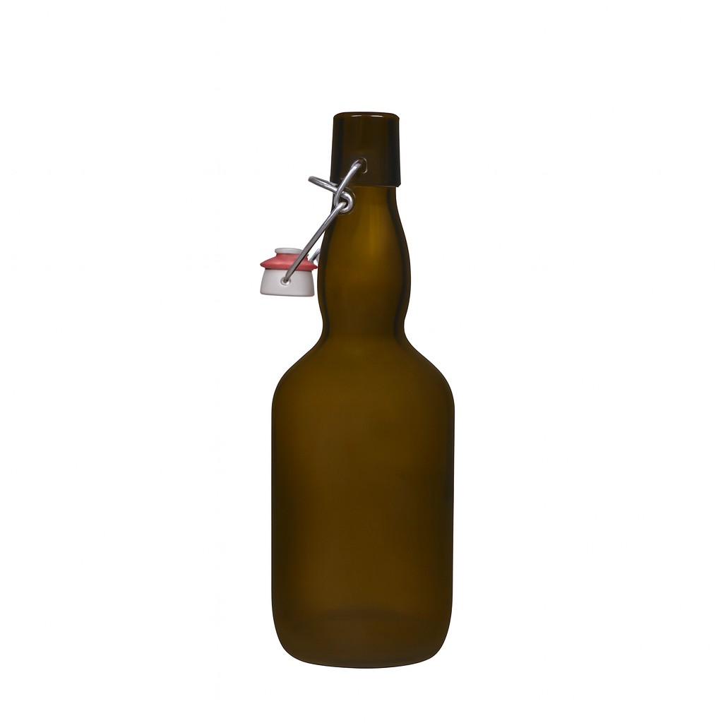 Bouteille de bière 500 ml col de cygne, verre, vert antique, ouverture : fermeture à levier