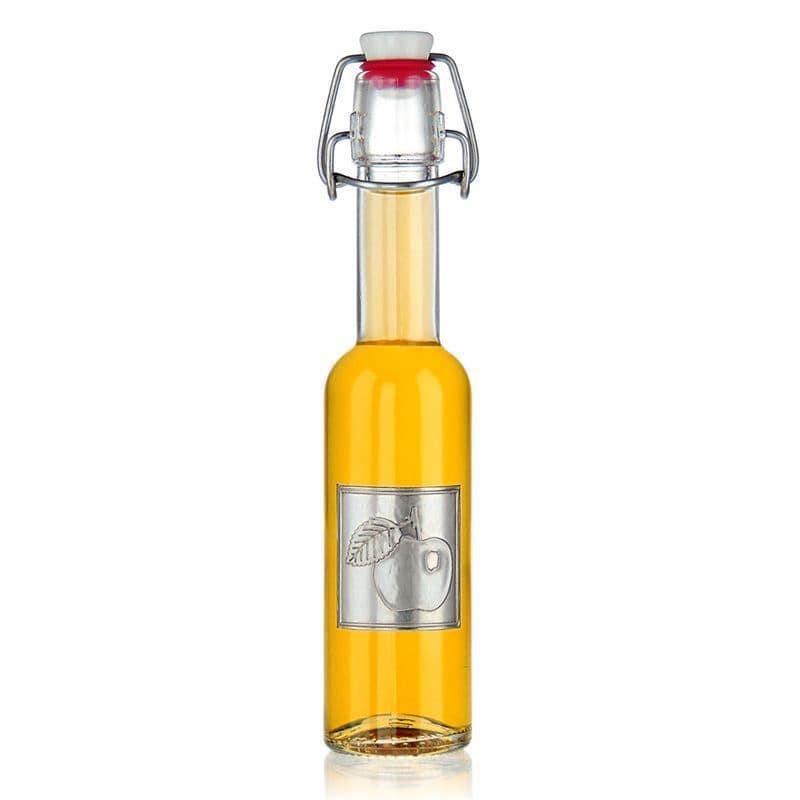 Étiquette en étain 'Pomme', carrée, métal, argenté