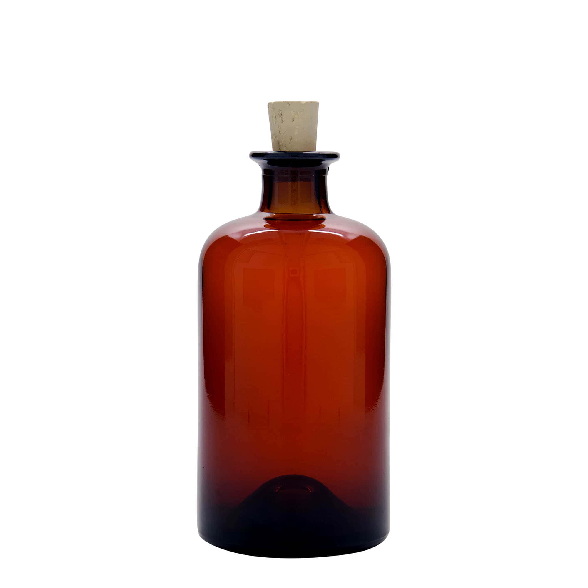 Bouteille en verre apothicaire 500 ml, brun, col : liège