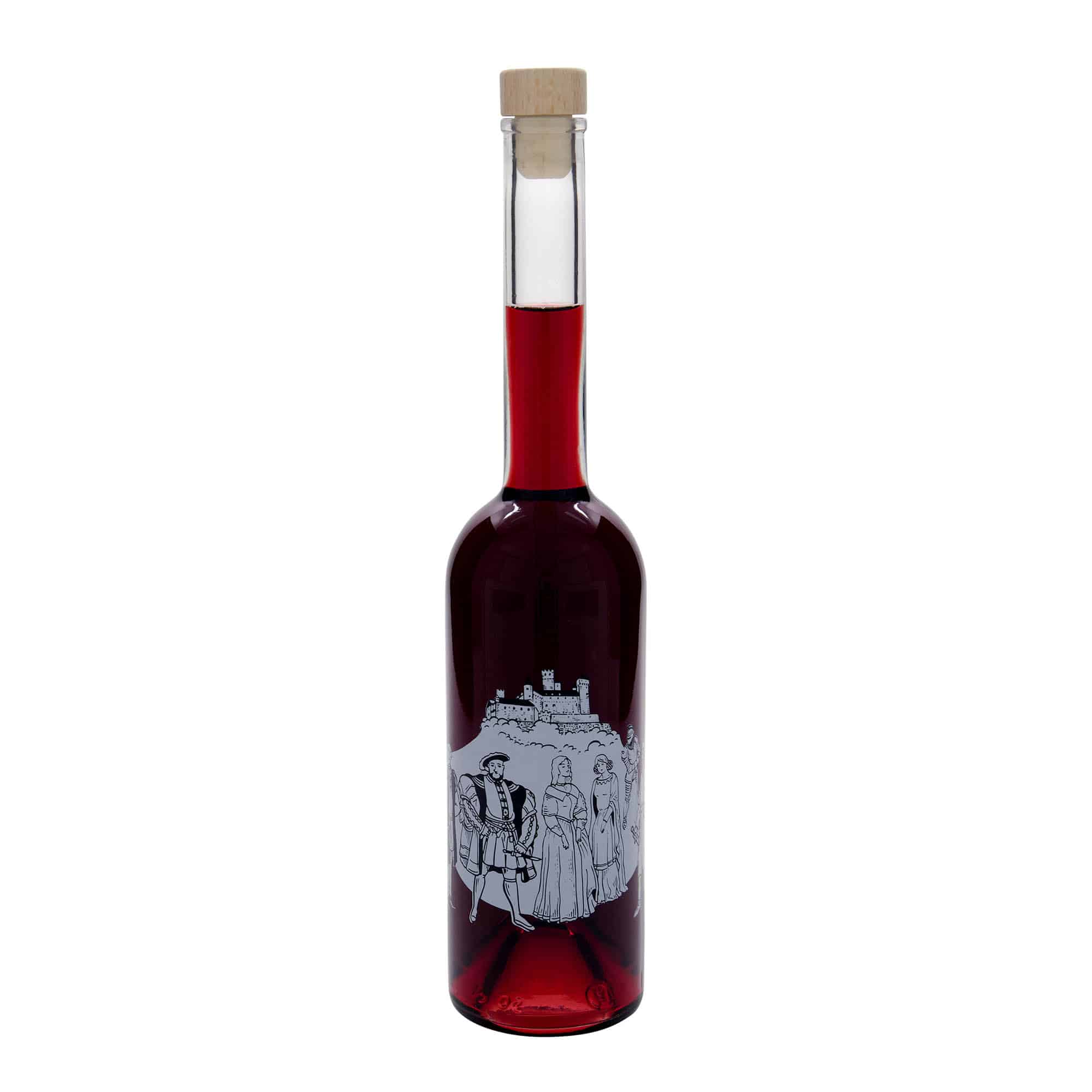 Bouteille en verre 500 ml 'Opera', motif : Moyen Âge, ouverture : bouchon en liège
