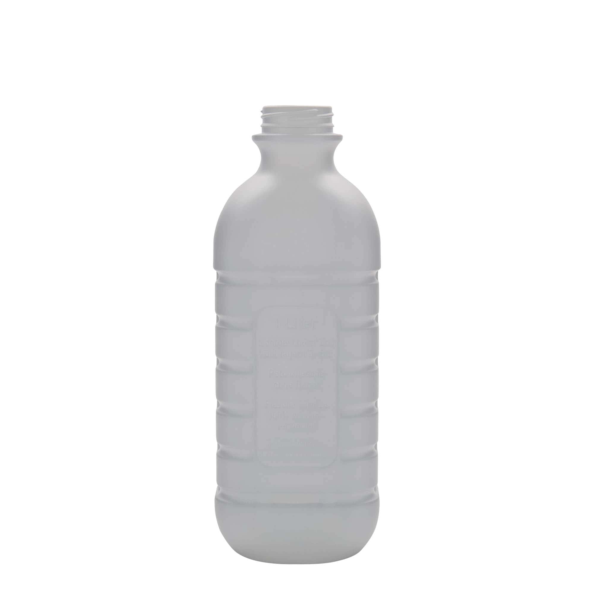 Bouteille de lait 1 000 ml, rectangulaire, plastique HDPE, blanc, ouverture : PEHD40
