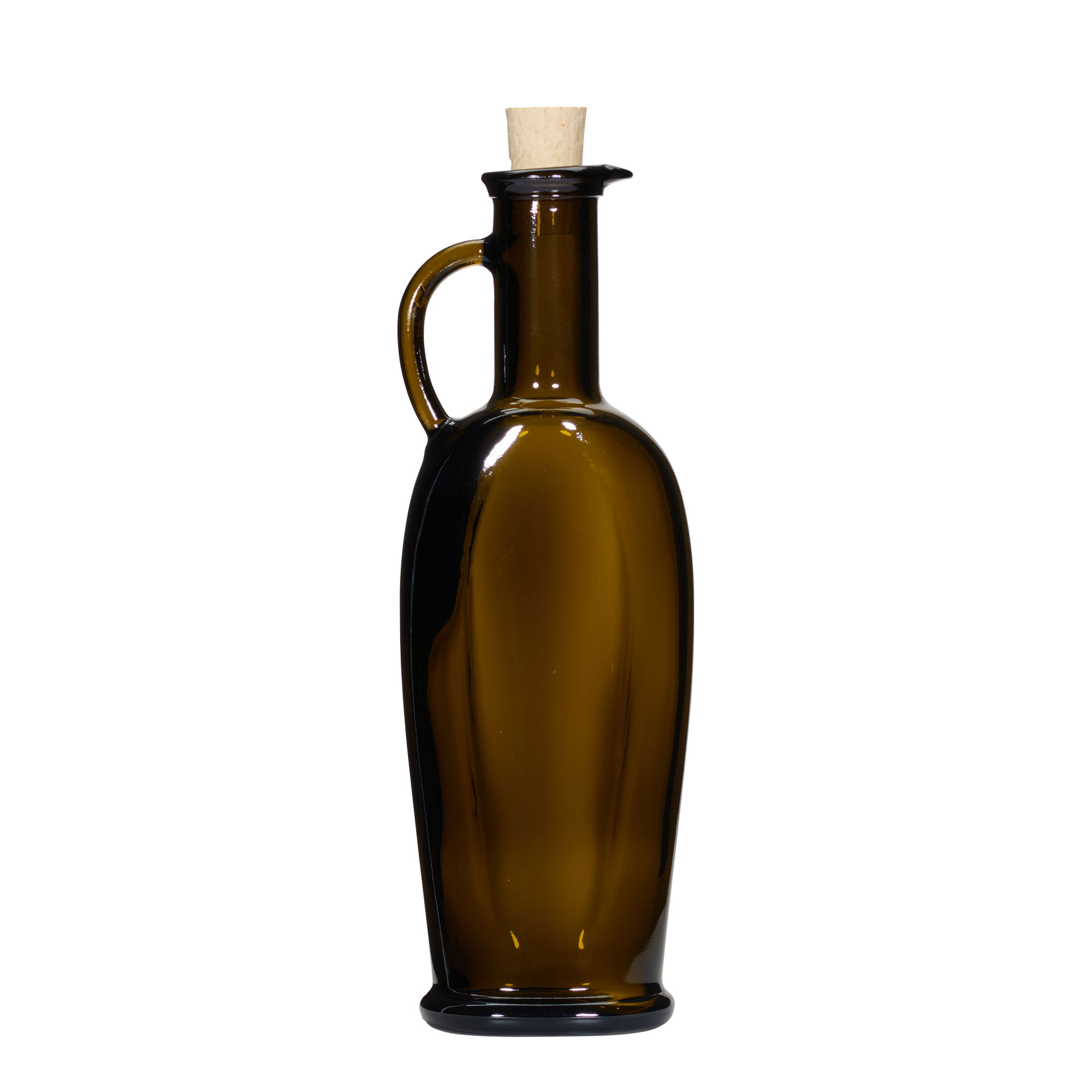 Flacon en verre 250 ml 'Eleganta', ovale, vert antique, ouverture : bouchon en liège Flacon en verre 250 ml 'Eleganta', ovale, vert antique, ouverture : bouchon en liège