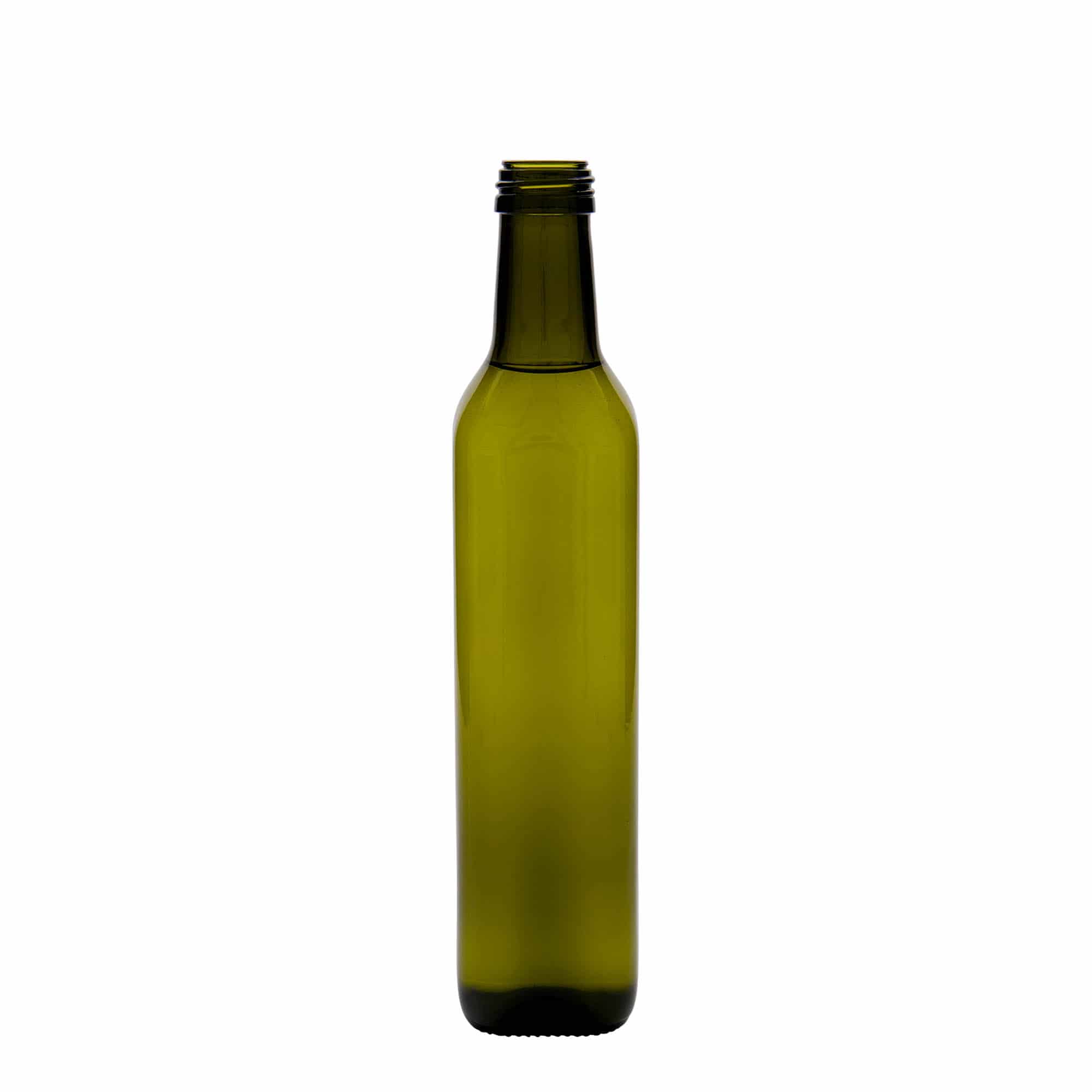 Bouteille en verre 500 ml 'Marasca', carrée, vert antique, ouverture : PP 31,5