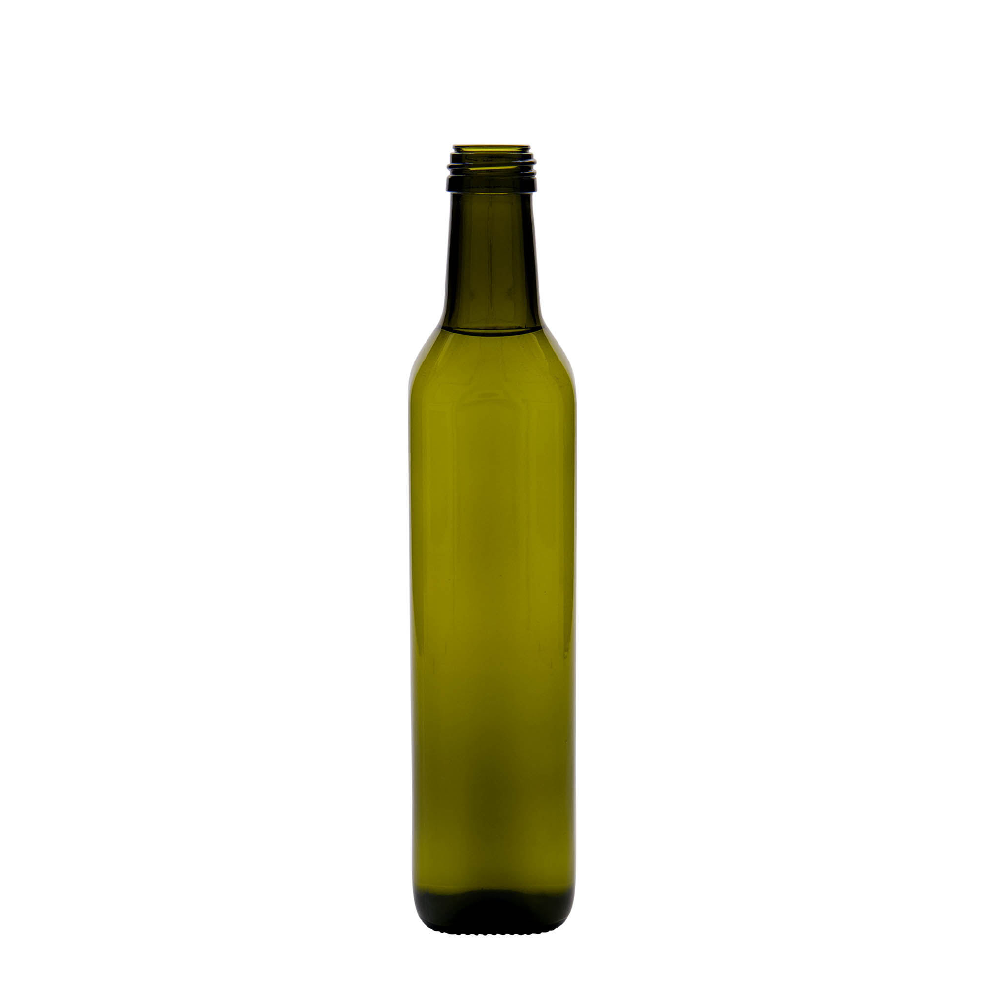 Bouteille en verre 500 ml 'Marasca', carrée, vert antique, ouverture : PP 31,5 Bouteille en verre 500 ml 'Marasca', carrée, vert antique, ouverture : PP 31,5