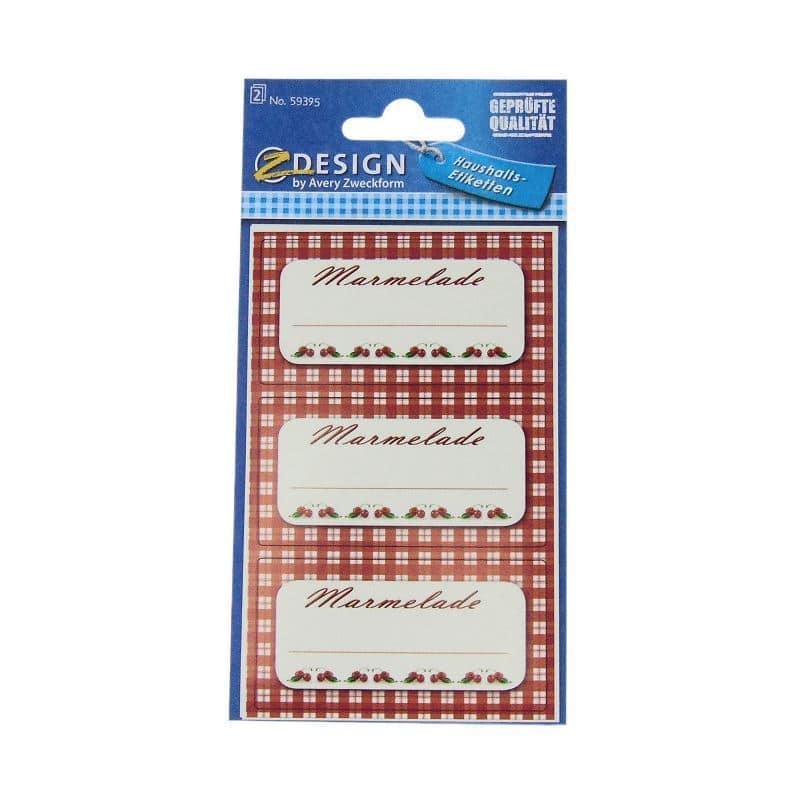 Étiquettes Zweckform « Marmelade à carreaux », rectangulaires, papier, rouge