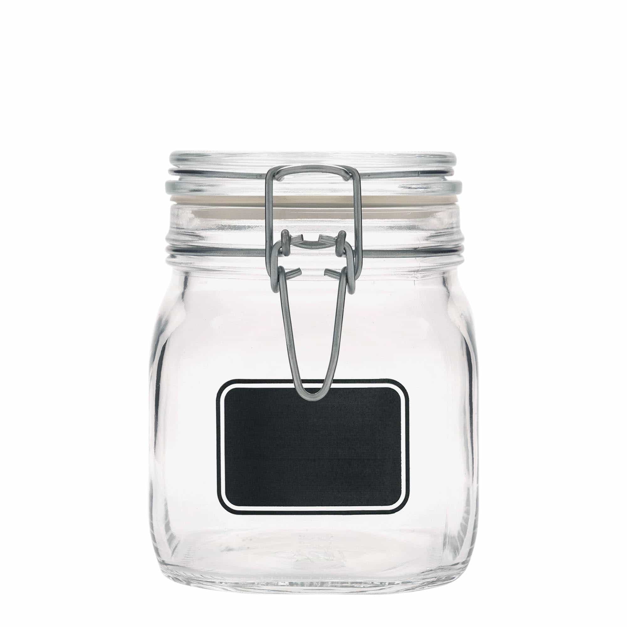 Bocal à fermeture mécanique 750 ml 'Fido', motif : champ d’étiquette, carré, bouchage: bouchon mécanique Bocal à fermeture mécanique 750 ml 'Fido', motif : champ d’étiquette, carré, bouchage: bouchon mécanique