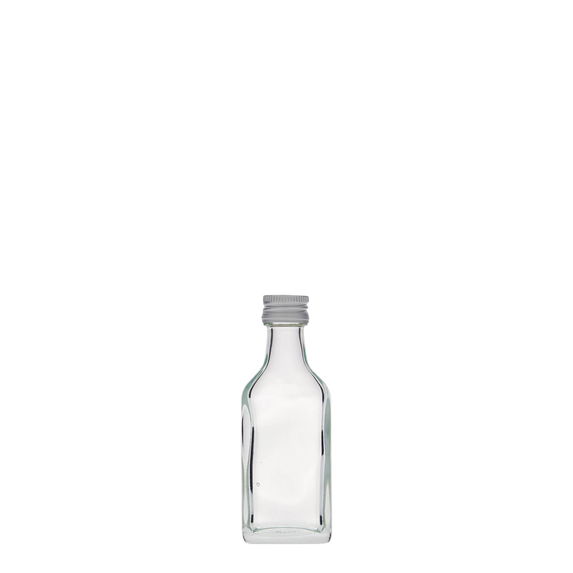 Flacon de poche 20 ml, rectangulaire, verre, col : PP 18 Flacon de poche 20 ml, rectangulaire, verre, col : PP 18