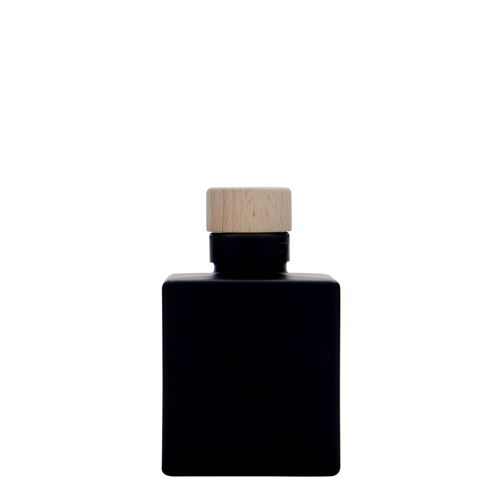 Flacon en verre 100 ml « Cube », carré, noir, ouverture : bouchon en liège Flacon en verre 100 ml « Cube », carré, noir, ouverture : bouchon en liège