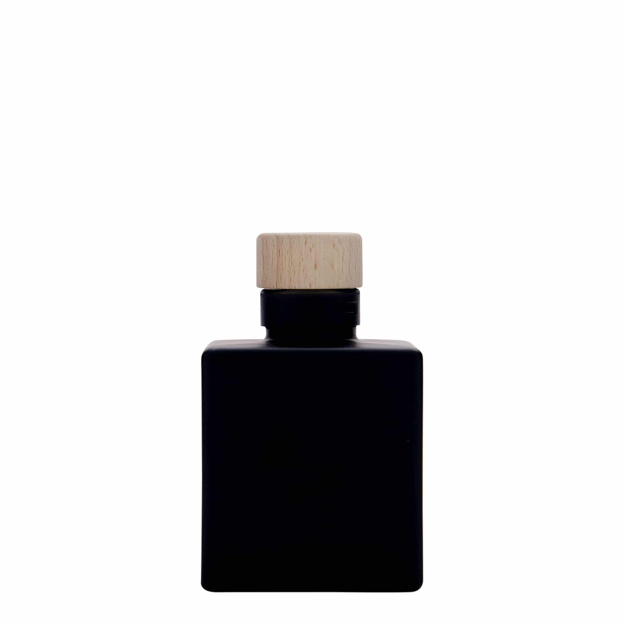 Flacon en verre 100 ml « Cube », carré, noir, ouverture : bouchon en liège