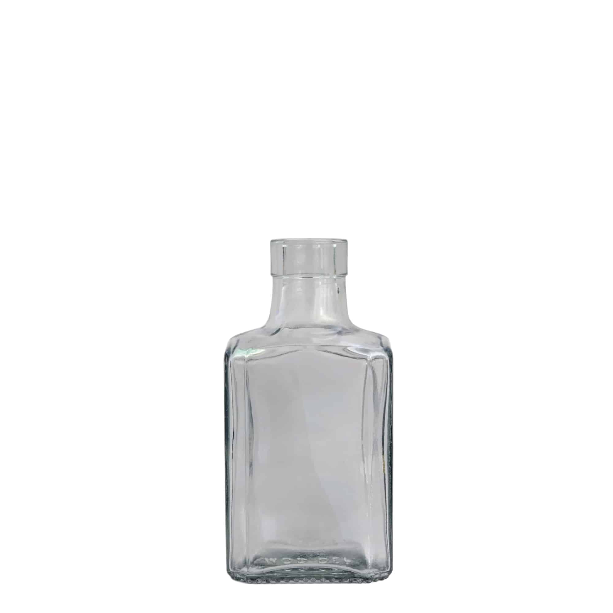 Bouteille en verre 250 ml « Decanter Quadro Oberband », carrée, ouverture : bouchon en liège Bouteille en verre 250 ml « Decanter Quadro Oberband », carrée, ouverture : bouchon en liège