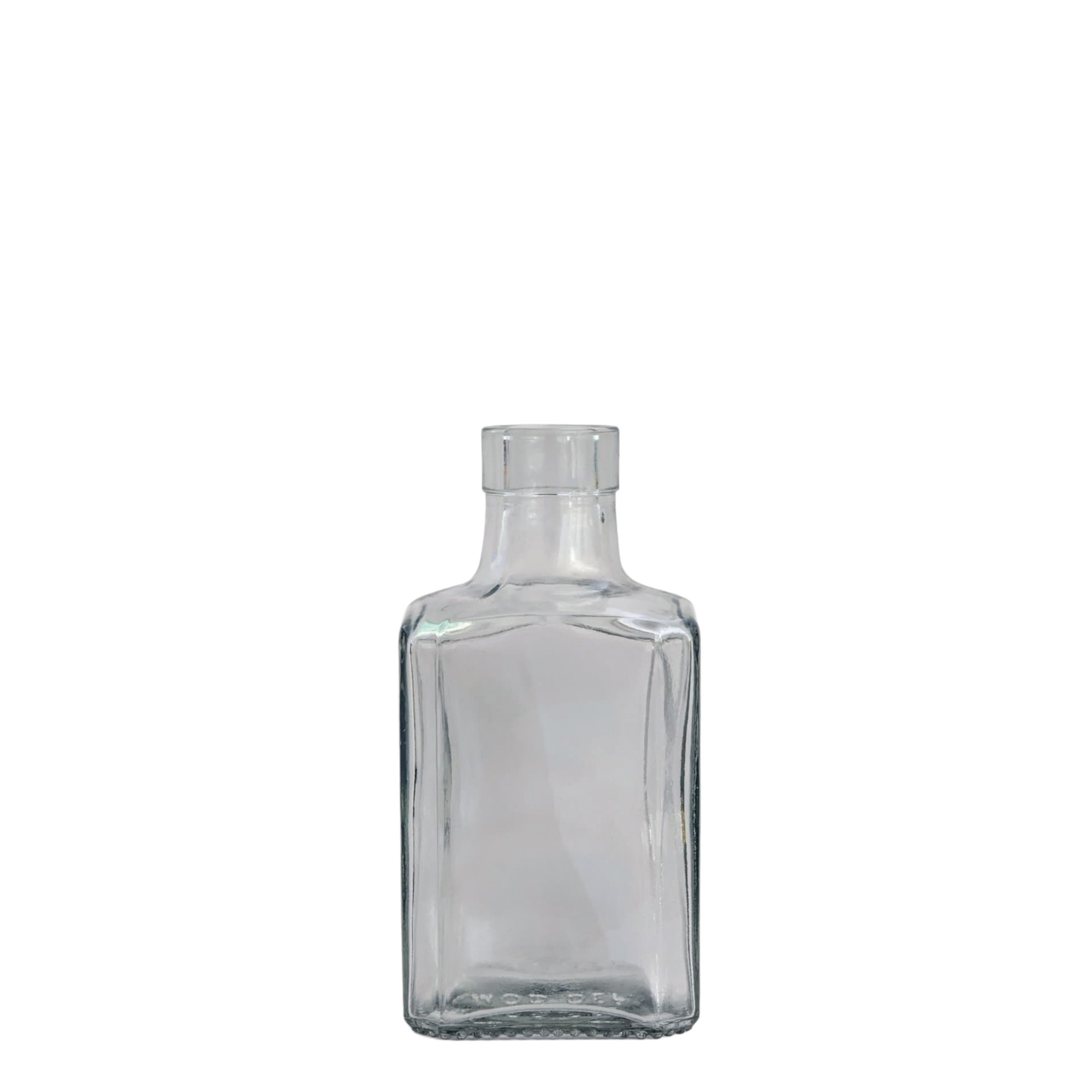 Bouteille en verre 250 ml « Decanter Quadro Oberband », carrée, ouverture : bouchon en liège Bouteille en verre 250 ml « Decanter Quadro Oberband », carrée, ouverture : bouchon en liège